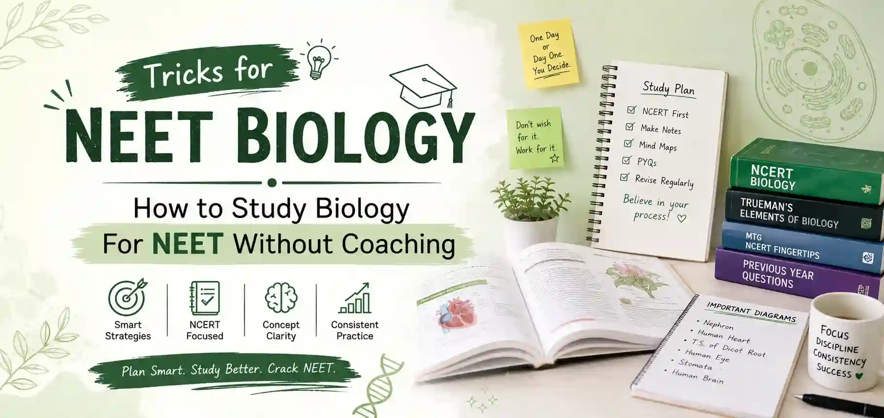 NEET Biology preparation banner - tips, study plan, and prep strategy for self-study without coaching.
