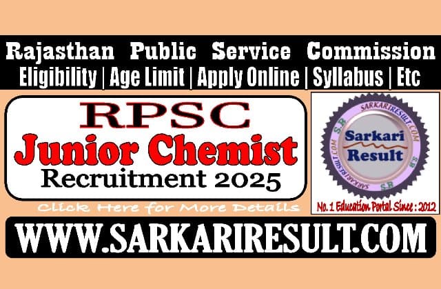 Rajasthan RPSC Junior Chemist Recruitment 2025 Apply Online for 13 Post