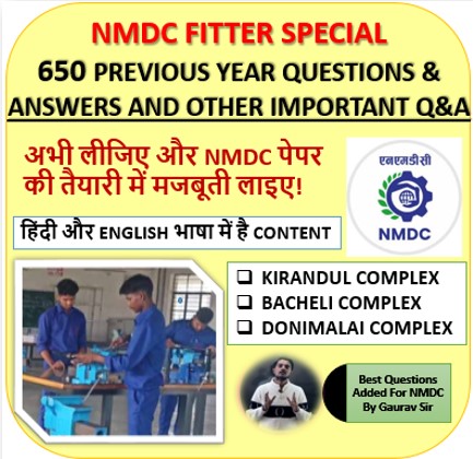 NMDC FITTER 650 SPECIAL MCQs हिंदी और ENGLISH दोनों भाषा में