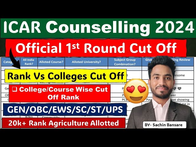 ICAR Paid Counselling Mentorship 2024 1st Round Results & Cut Off 