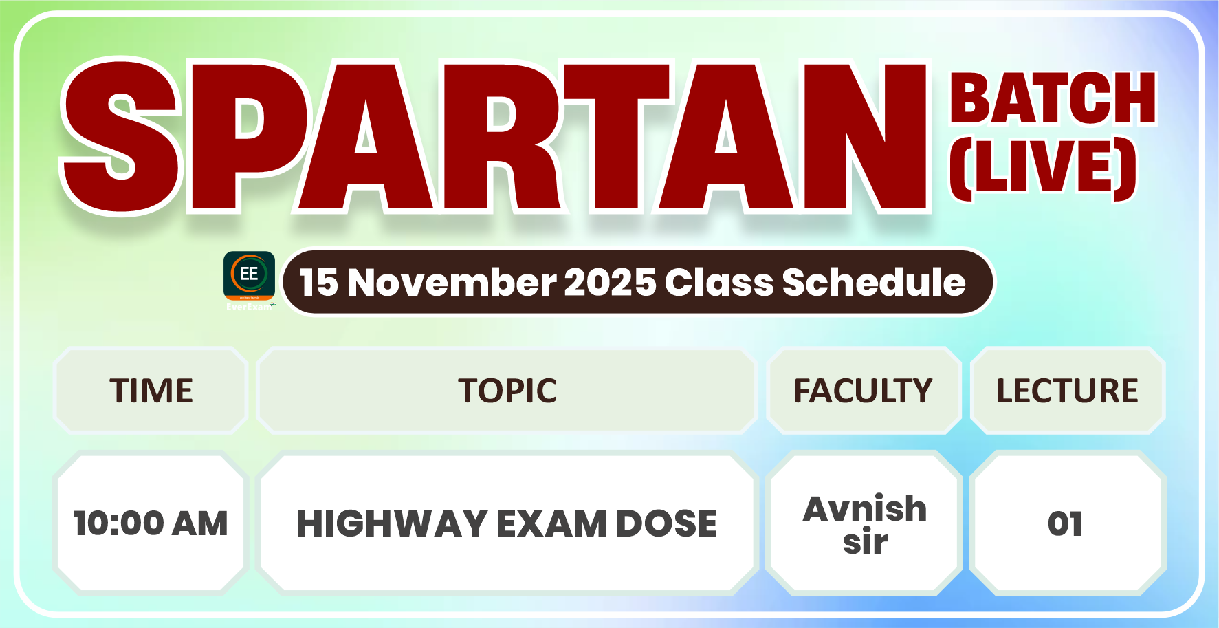 15 November 2025 Class Schedule Alerts Spartan Batch (Live)