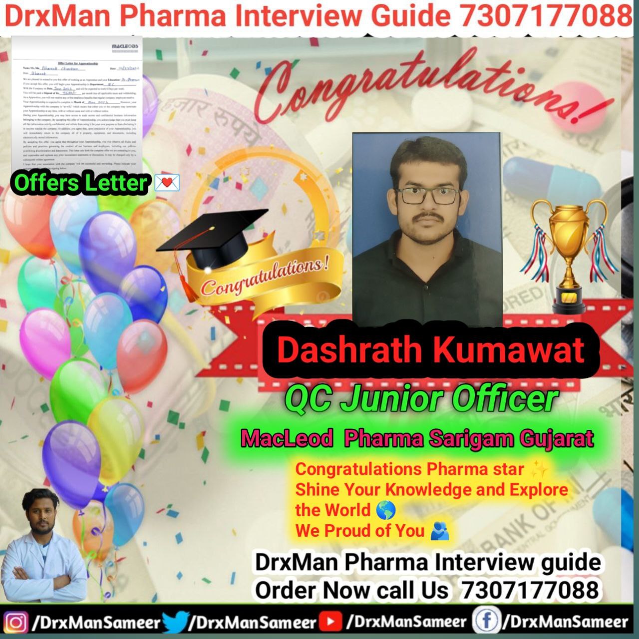 Congratulations Pharma star ⭐  Happy to share with you one of my students selected in pharma industry  We wish all our dear students great career ahead and All the best for future opportunities 🙏