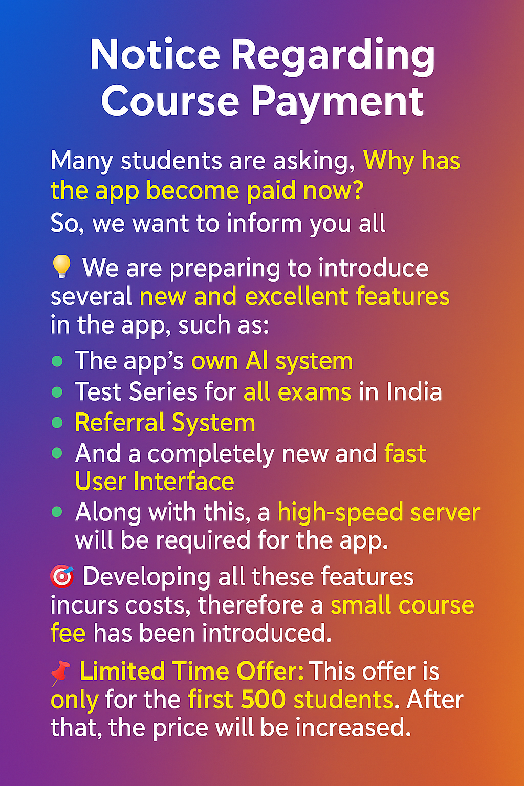 Notice Regarding Course Payment