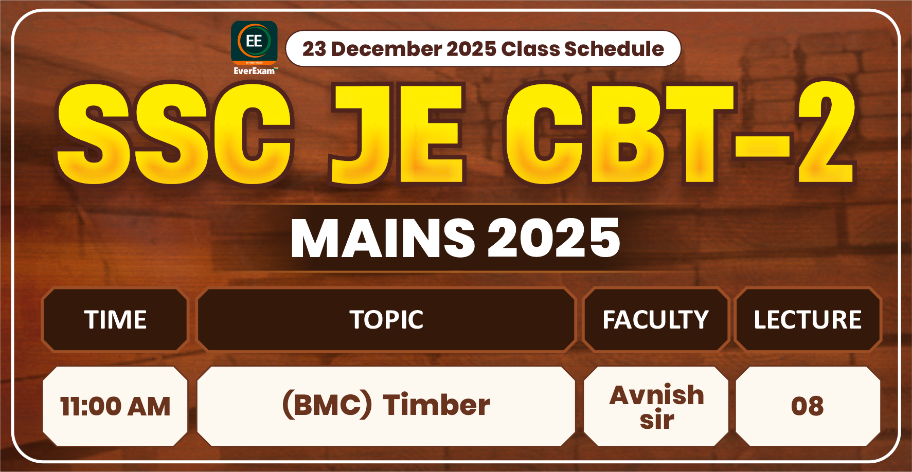 23 December 2025 Class Schedule Alerts SSC JE CBT-2 (Mains) 2025