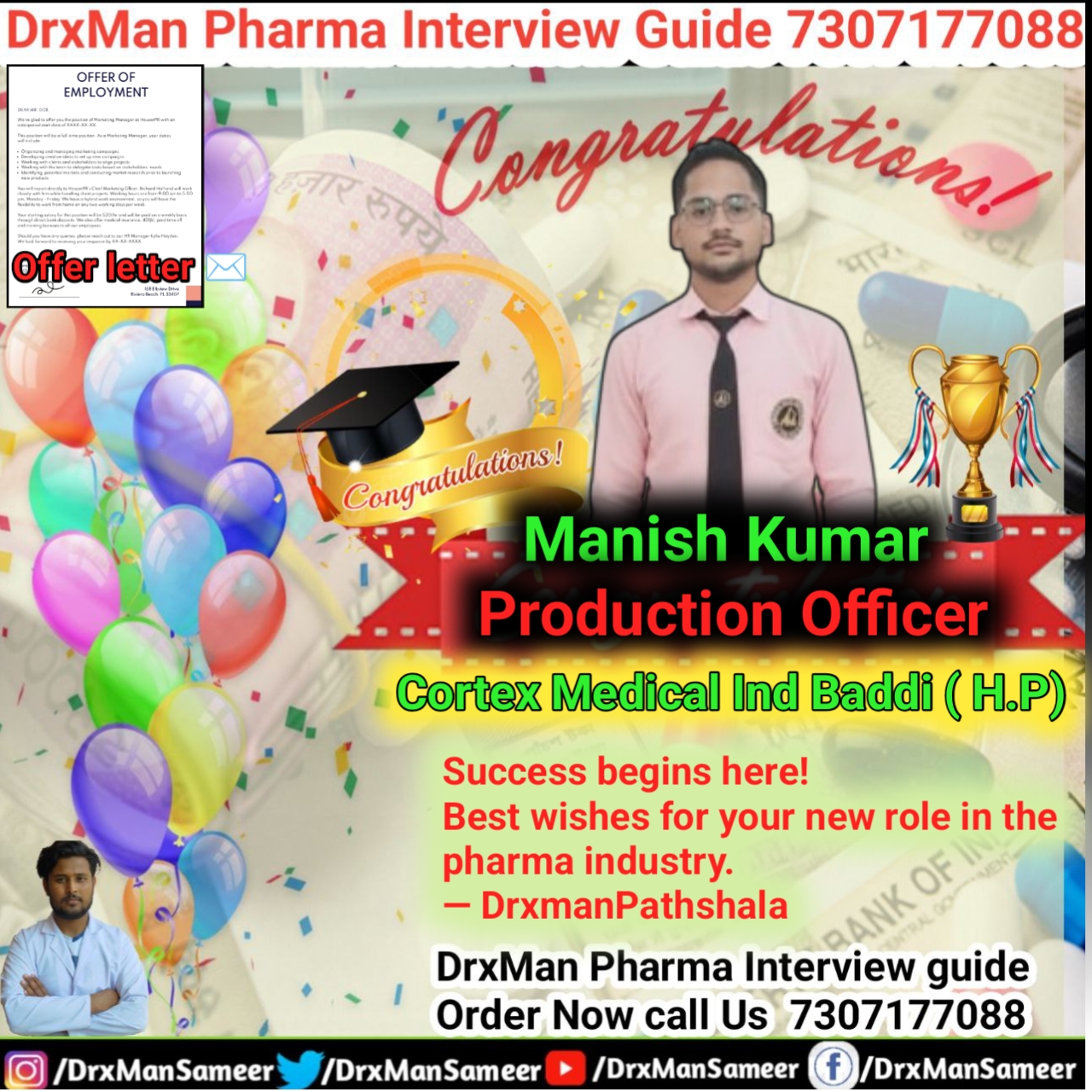 **🌟 Pharma Star Shines Bright! 🌟** Congratulations to **\[MANISH KUMAR]** on being selected by **\[Cortex medical Ind Pvt Ltd ]