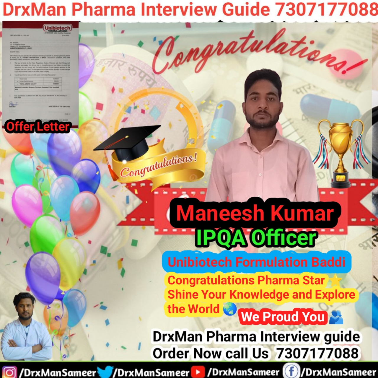 A Star is Born in Pharma!** We proudly congratulate **\[Maneesh Kumar]** for joining **\( Unibiotec formulation Baddi]