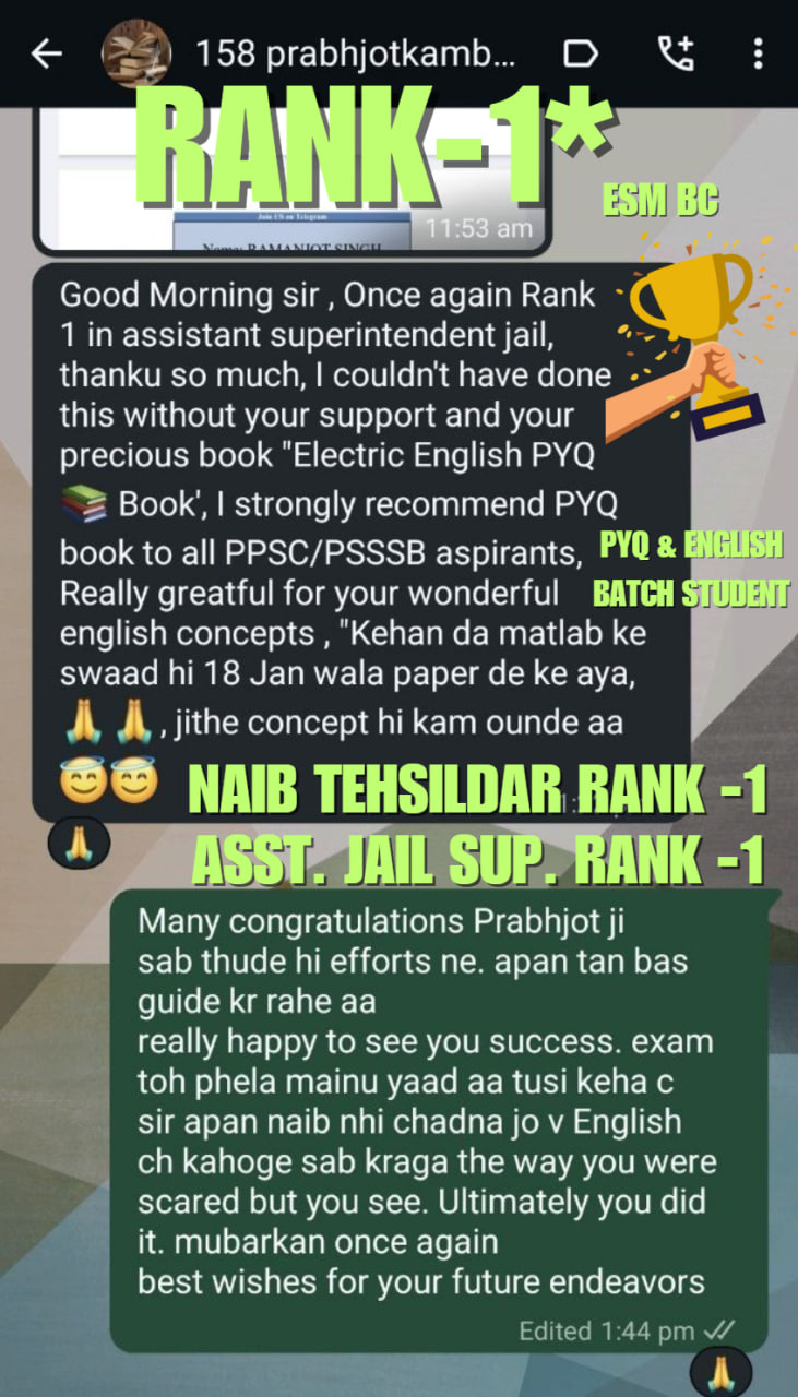 PSSSB RANK-1* IN BOTH NAIB TEHSILDAR RANK, ASST. JAIL SUP.