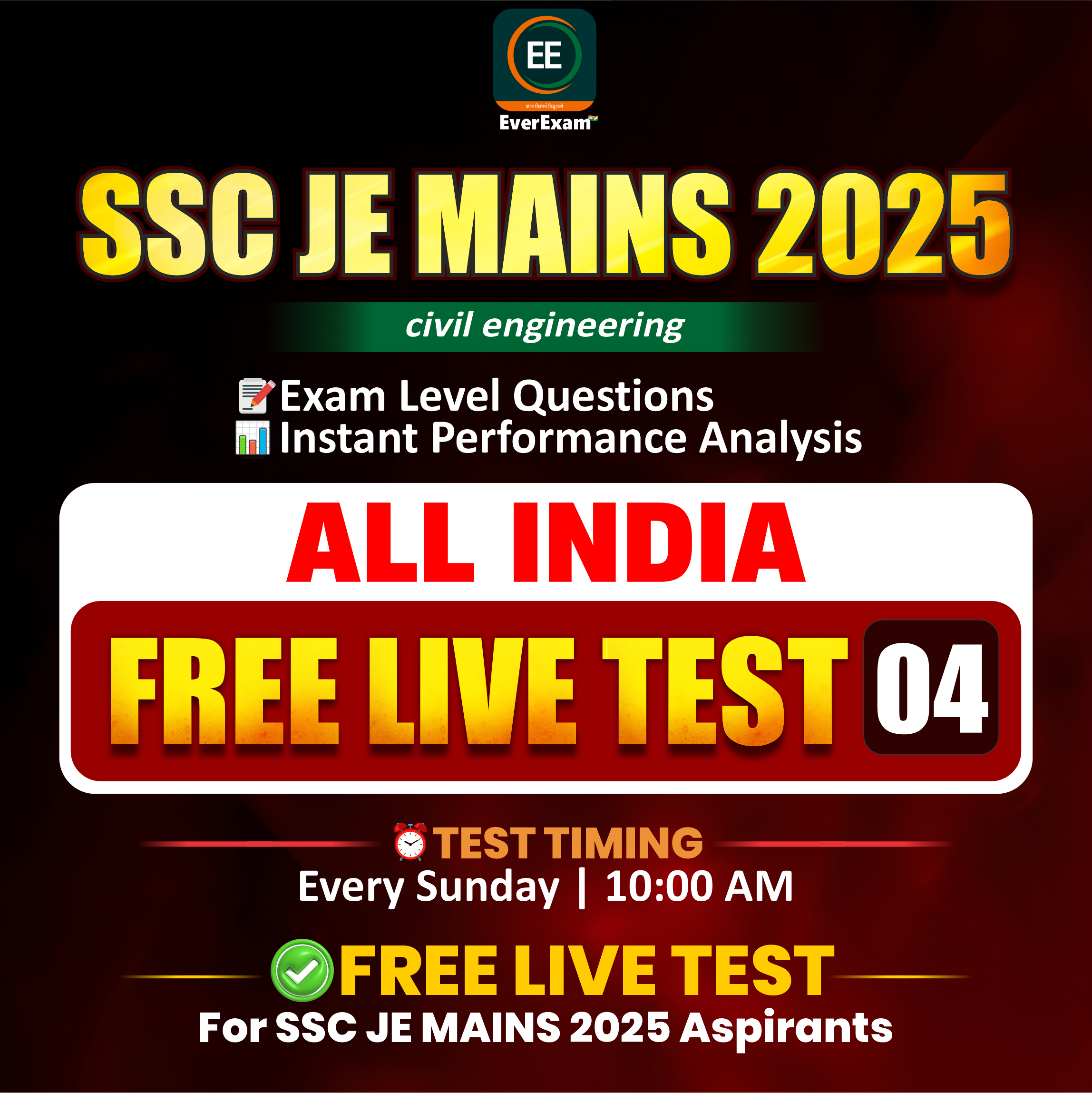 🚀 SSC JE MAINS 2025 – Civil Engineering 🇮🇳 All India Free Live Test-04  👉 Join Now: 🔗 https://bit.ly/3NOi5Tf