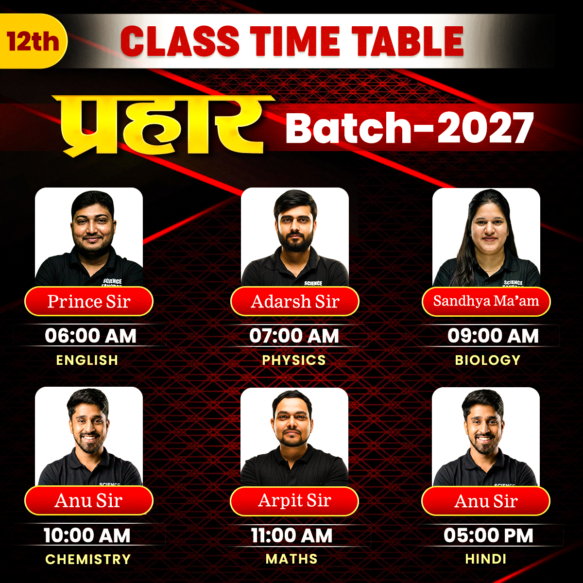 12th Prahar Batch 2027 Classes Time Table
