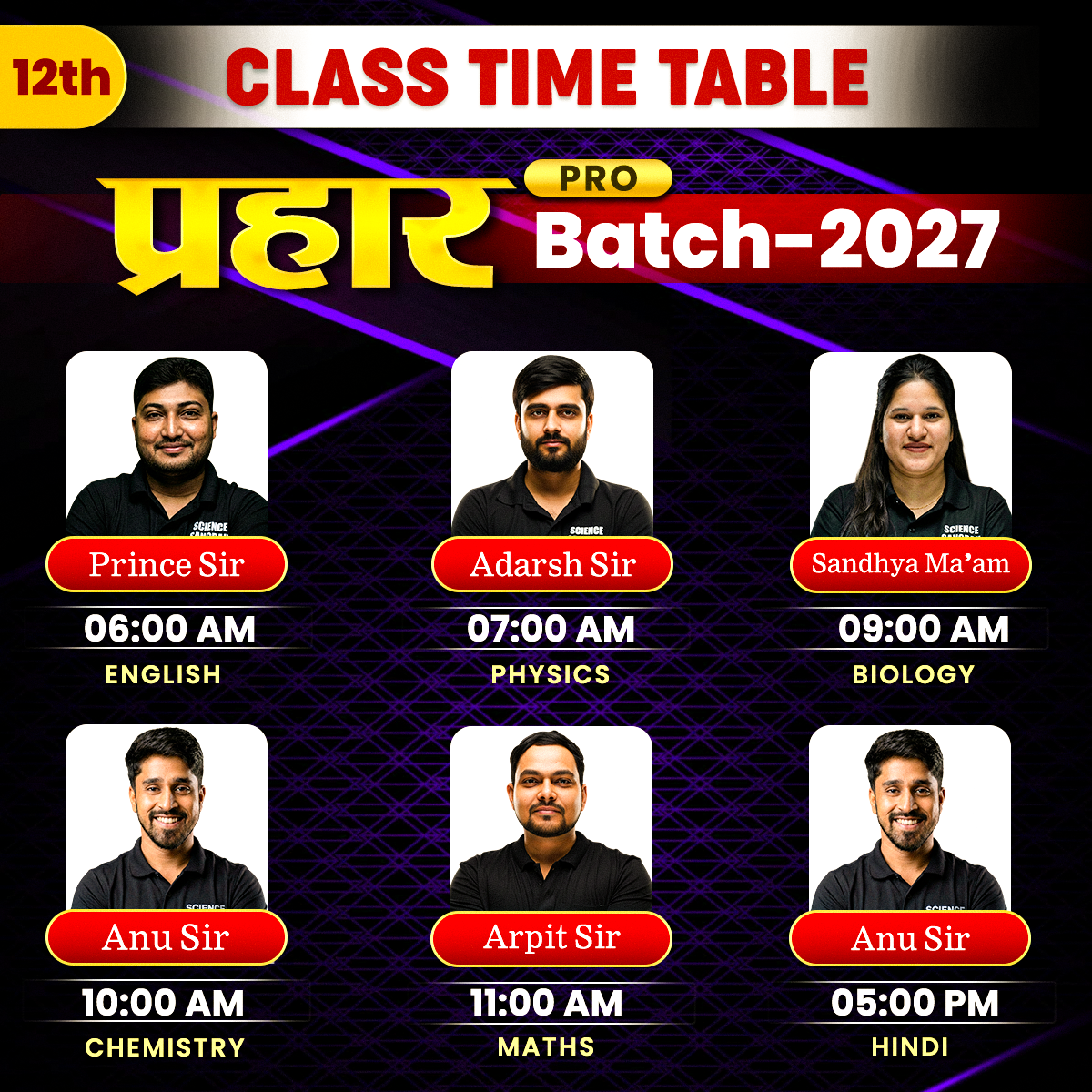 12th Prahar Pro Batch 2027 Class Time table