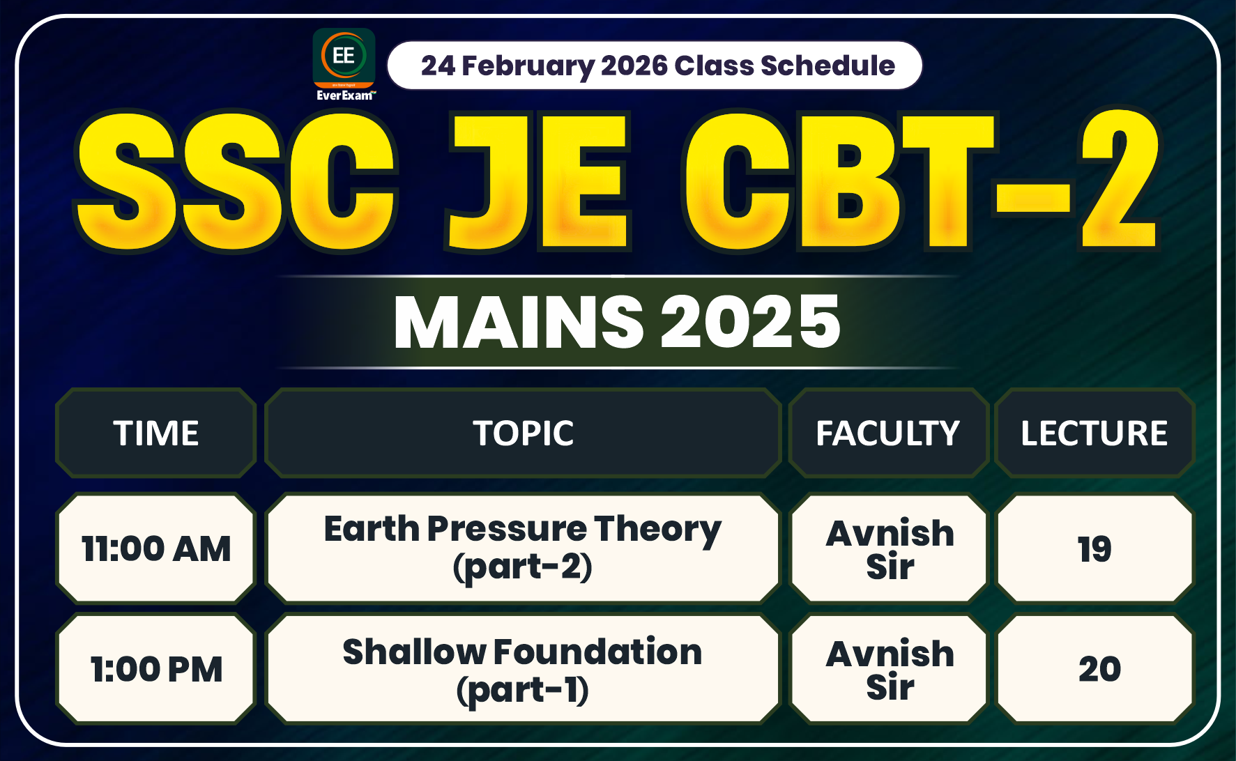 24 February 2026 Class Schedule Alerts SSC JE CBT-2 (Mains) 2025