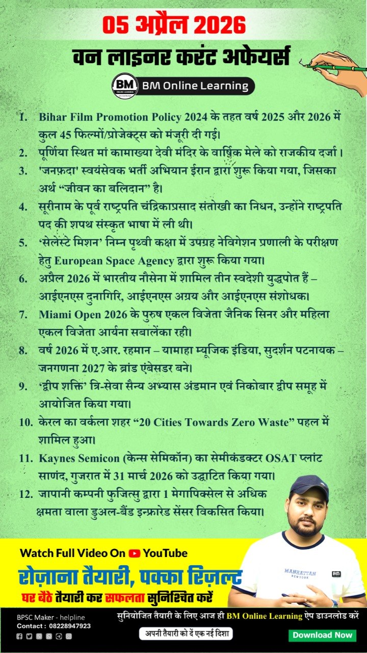05 अप्रैल 2026 IMP करेंट अफेयर्स - Headlines