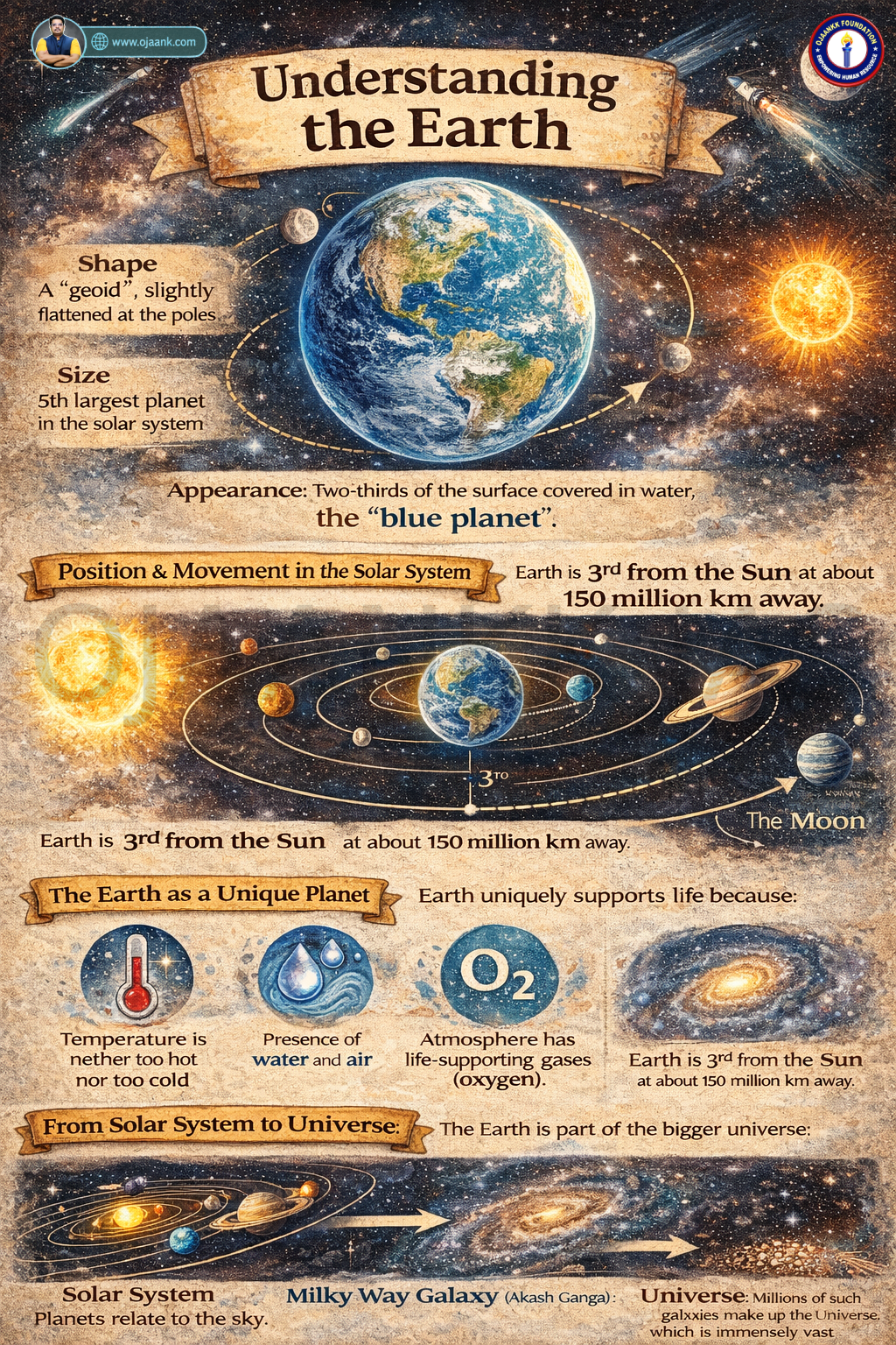 Discuss what these sources say about The Earth, in the larger context of The Earth in the Solar System.