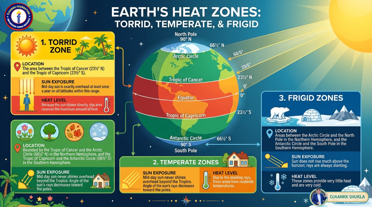 Three primary heat zones on Earth