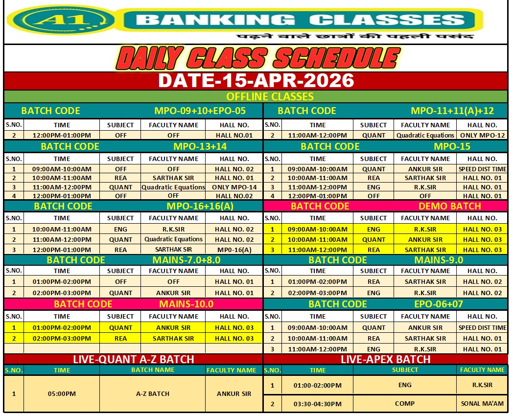Class Schedule 15 Apr 2026
