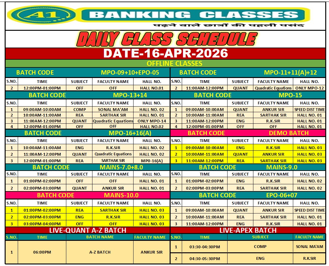Class Schedule 16 Apr 2026