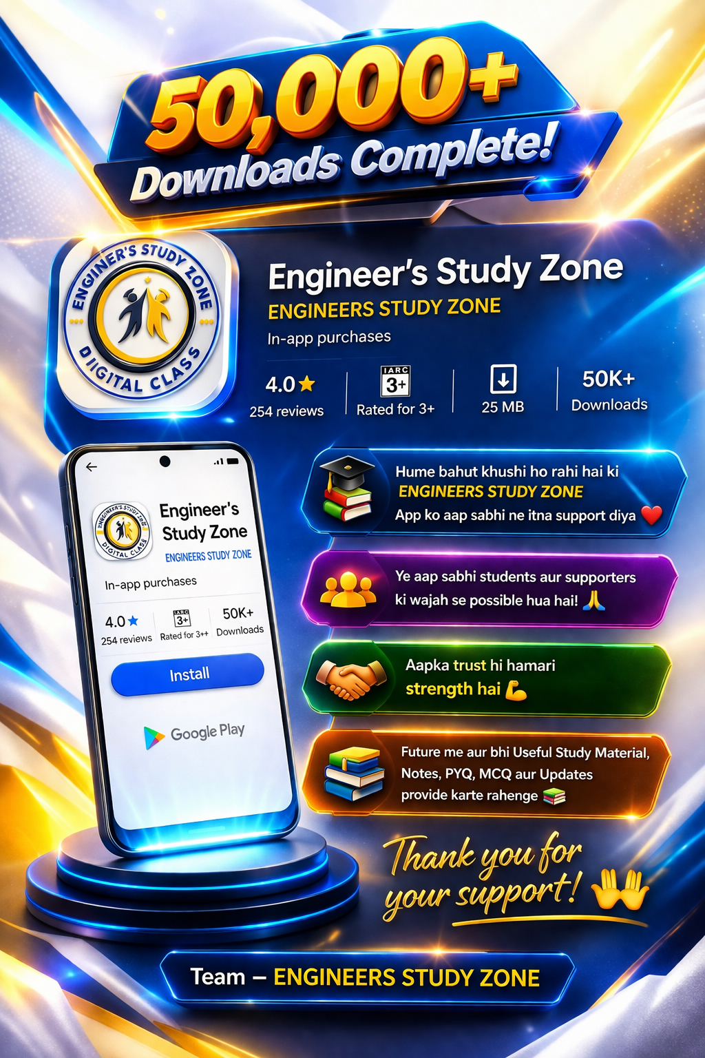 Engineer’s Study Zone crosses 50K+ Downloads 🎯
