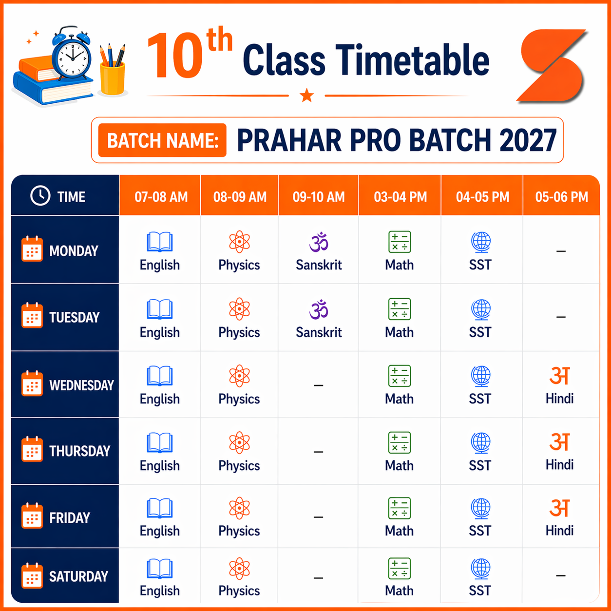 10th Prahar Pro Batch 2027 Classes Time Table