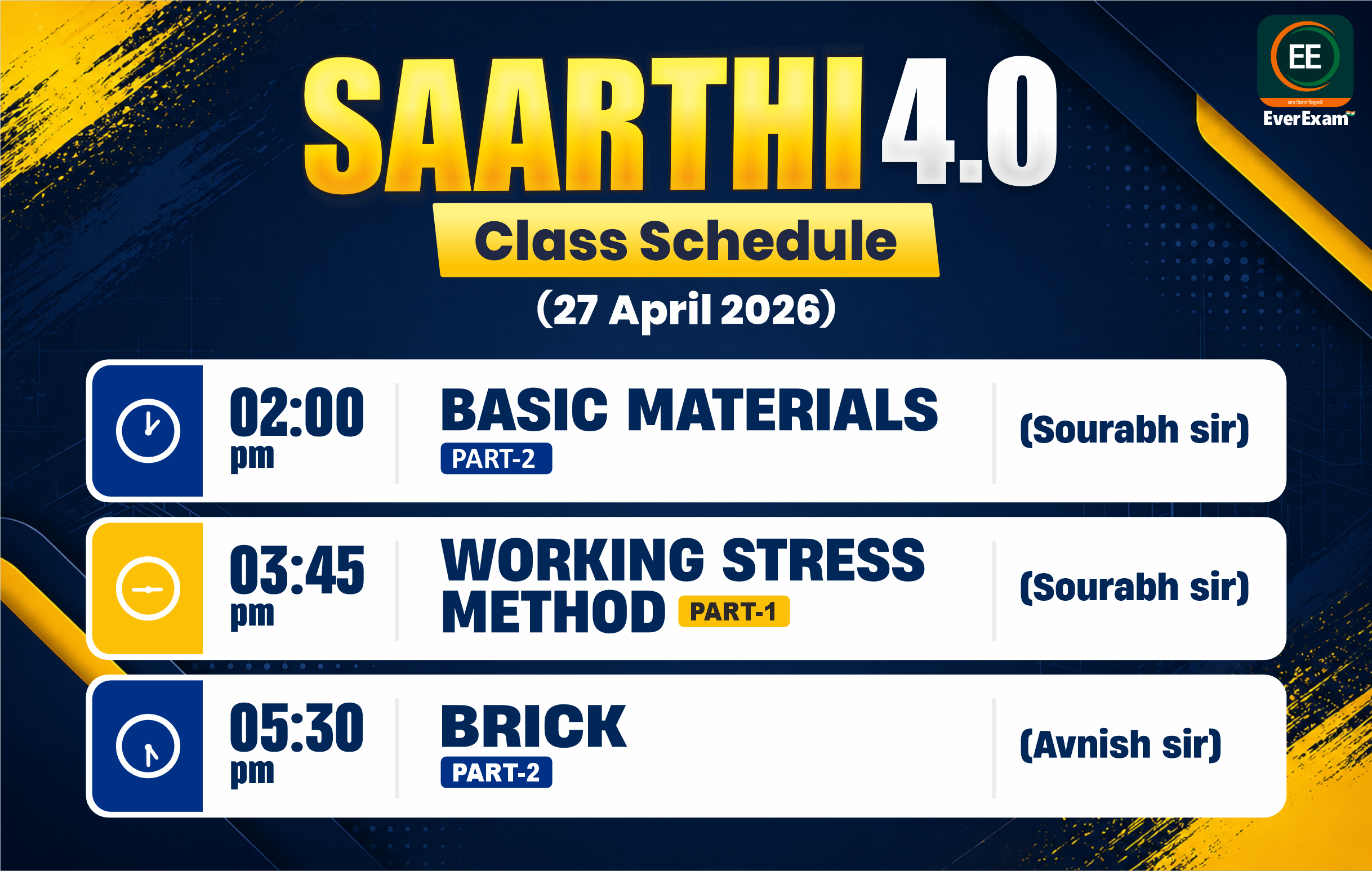 👉🏻 27 April 2026 🚨 Class Schedule Alert – SAARTHI 4.0 (Batch 2026)