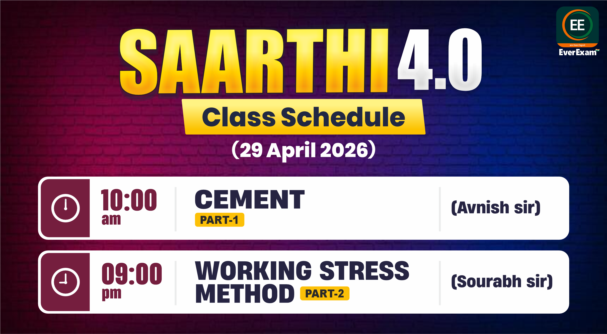 👉🏻 29 April 2026 🚨 Class Schedule Alert – SAARTHI 4.0 (Batch 2026)