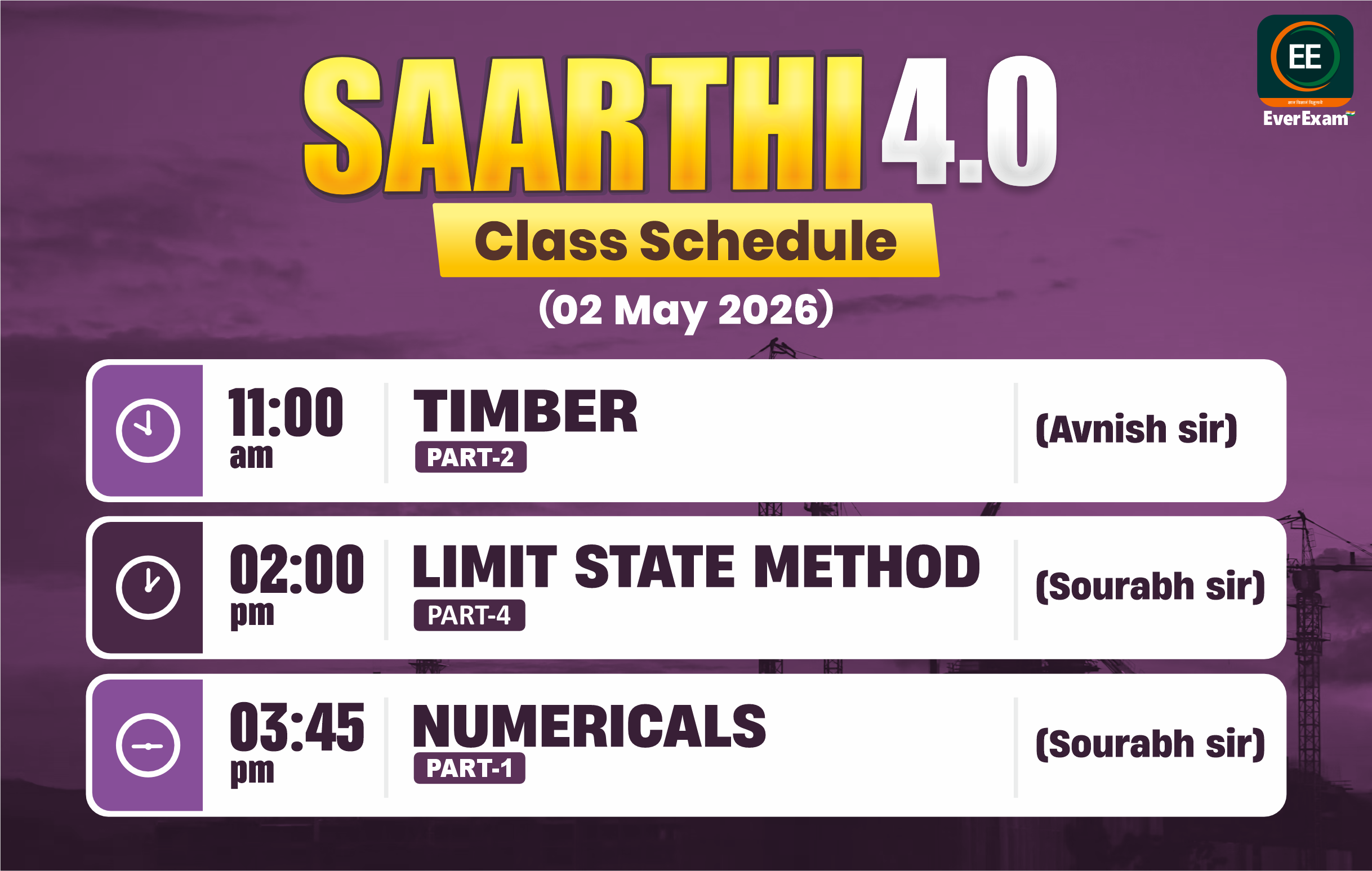 👉🏻 02 May 2026 🚨 Class Schedule Alert – SAARTHI 4.0 (Batch 2026)