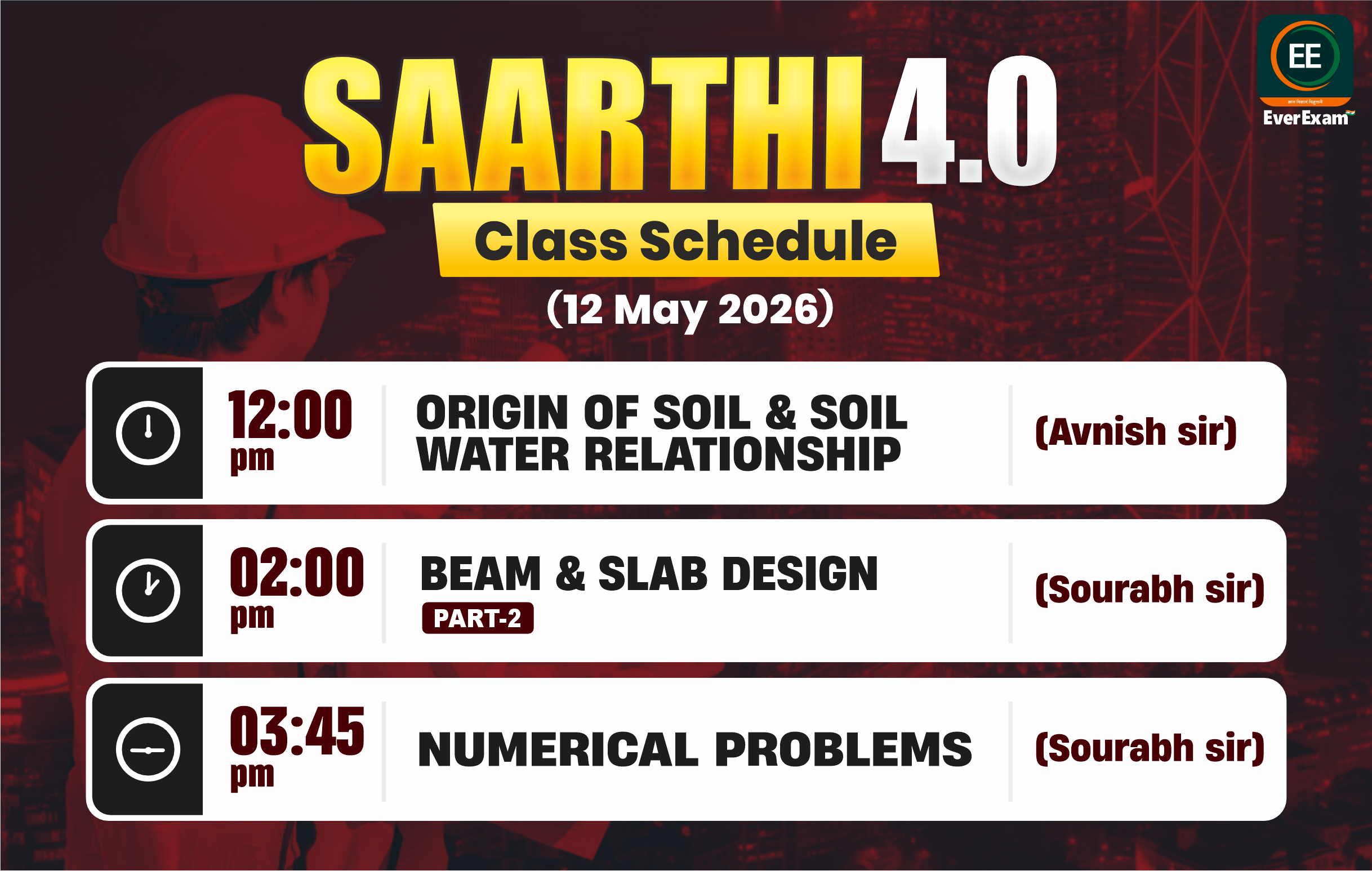 👉🏻 12 May 2026 🚨 Class Schedule Alert – SAARTHI 4.0 (Batch 2026)