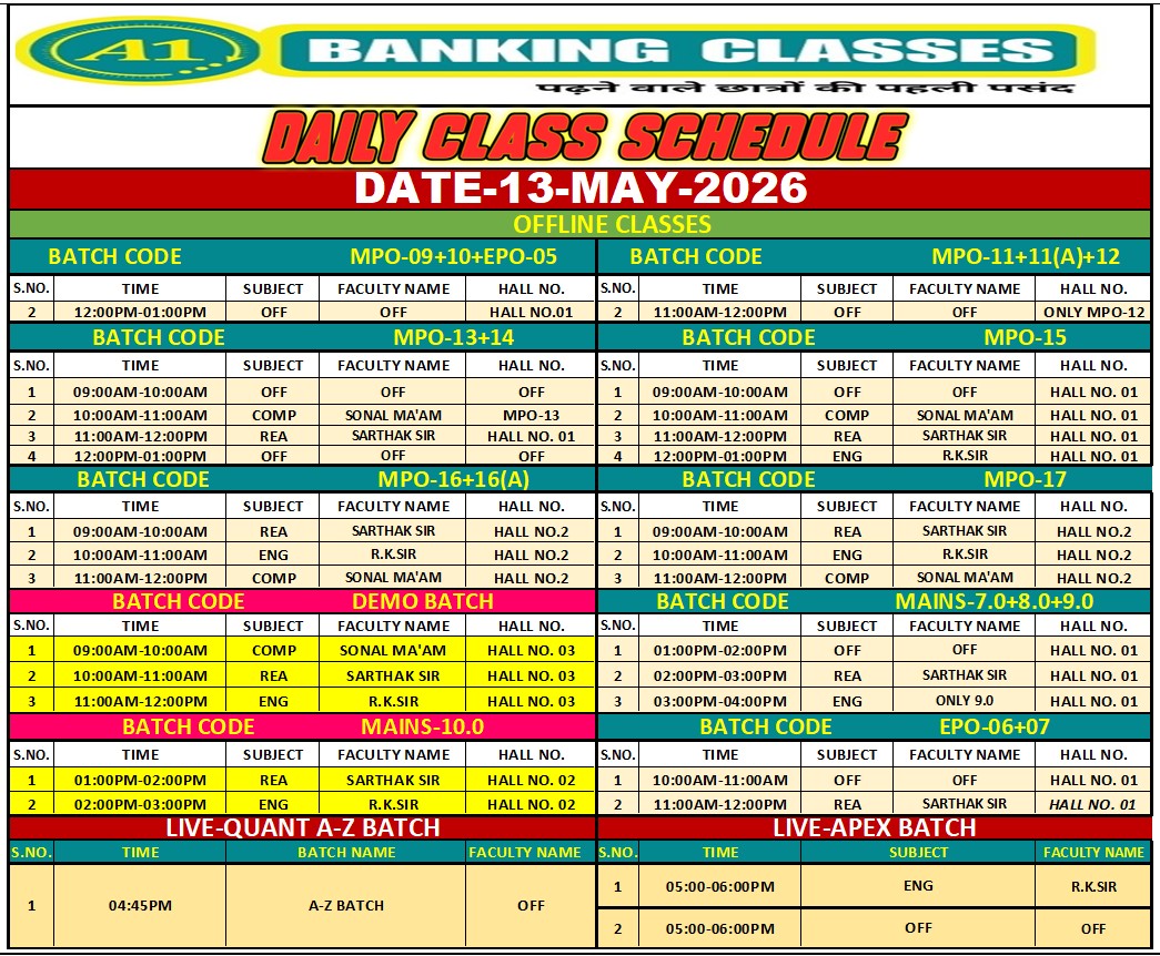 Class Schedule 13 MAY 2026