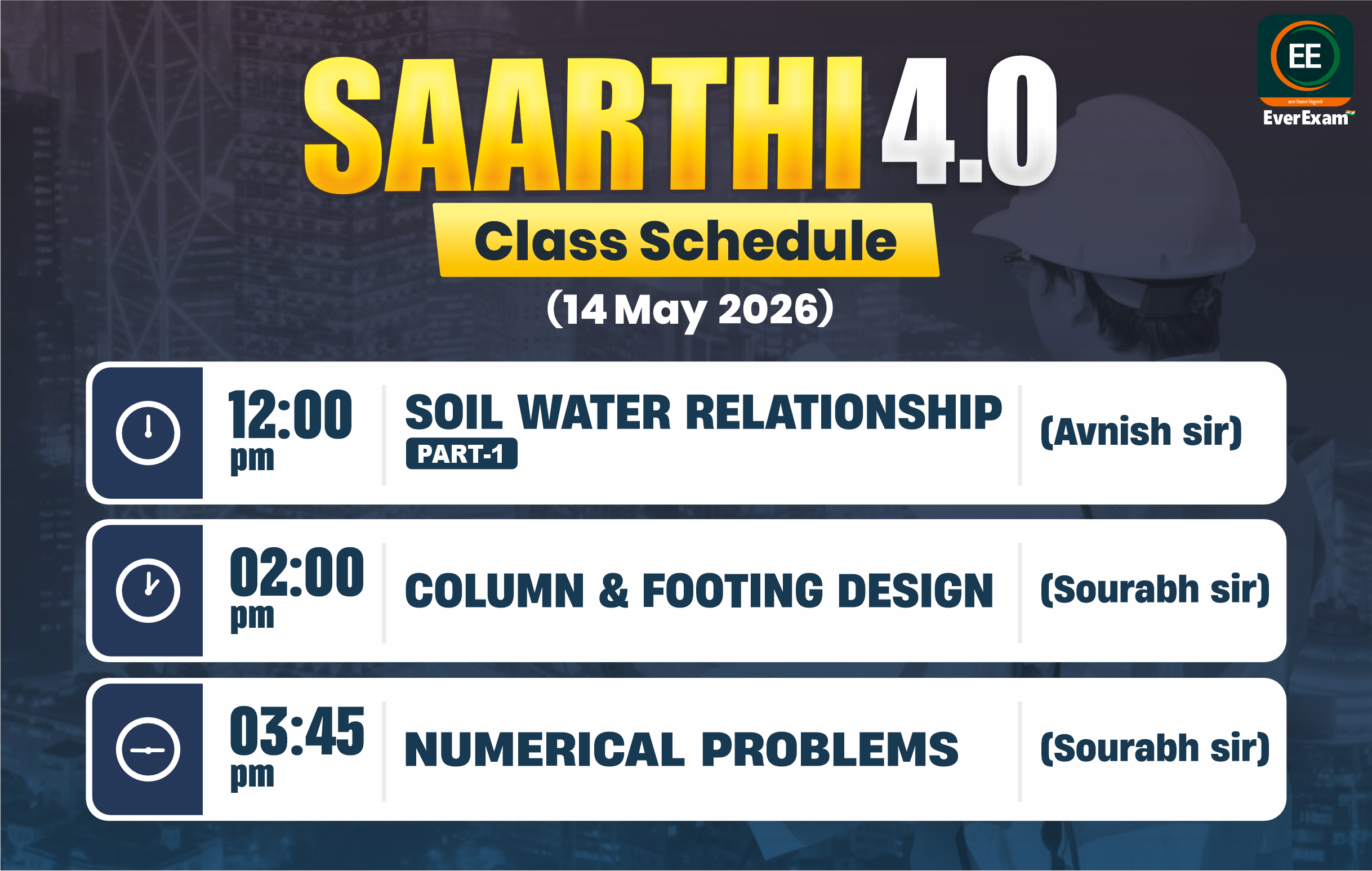 👉🏻 14 May 2026 🚨 Class Schedule Alert – SAARTHI 4.0 (Batch 2026)