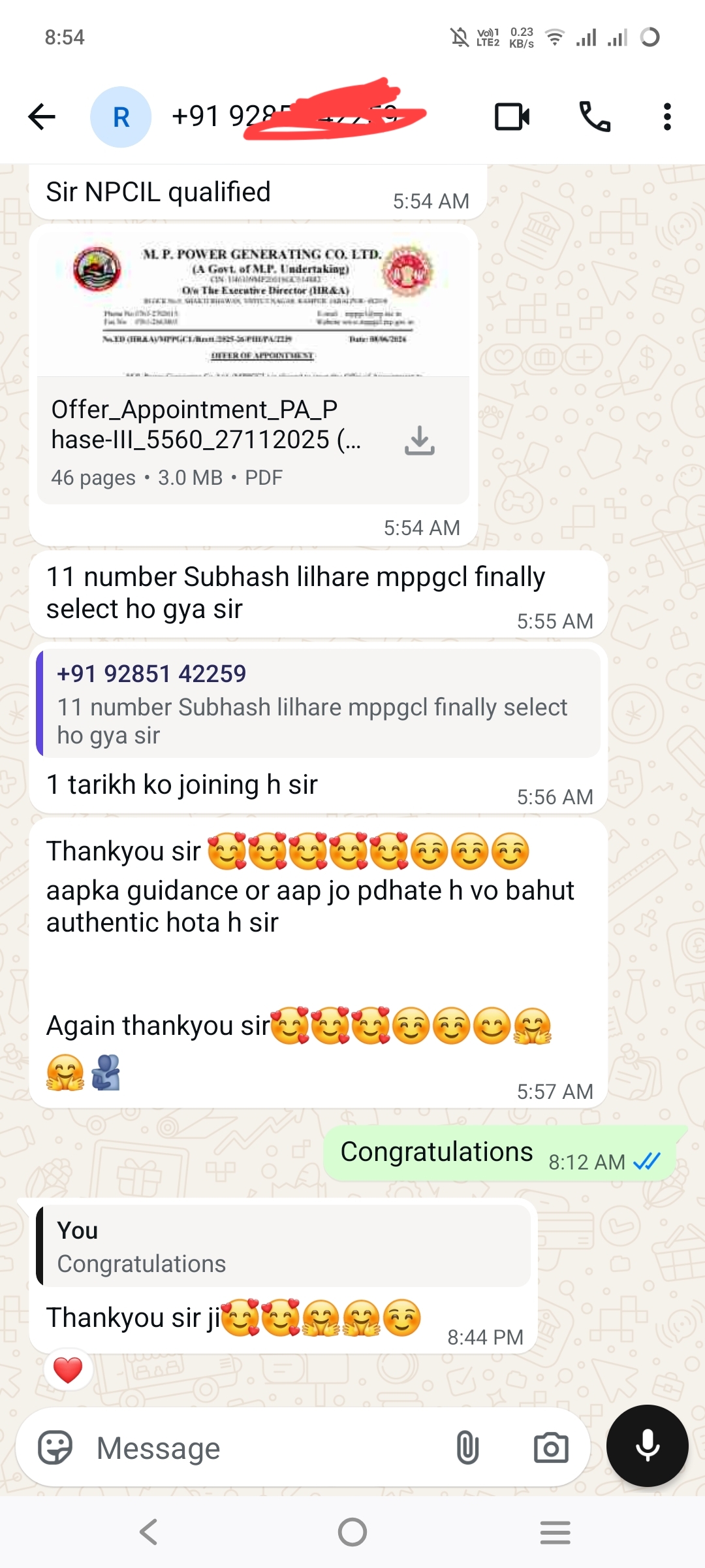 Congratulations  Subhash 🎉 Wishing you great success in your new journey at MPPGCL.