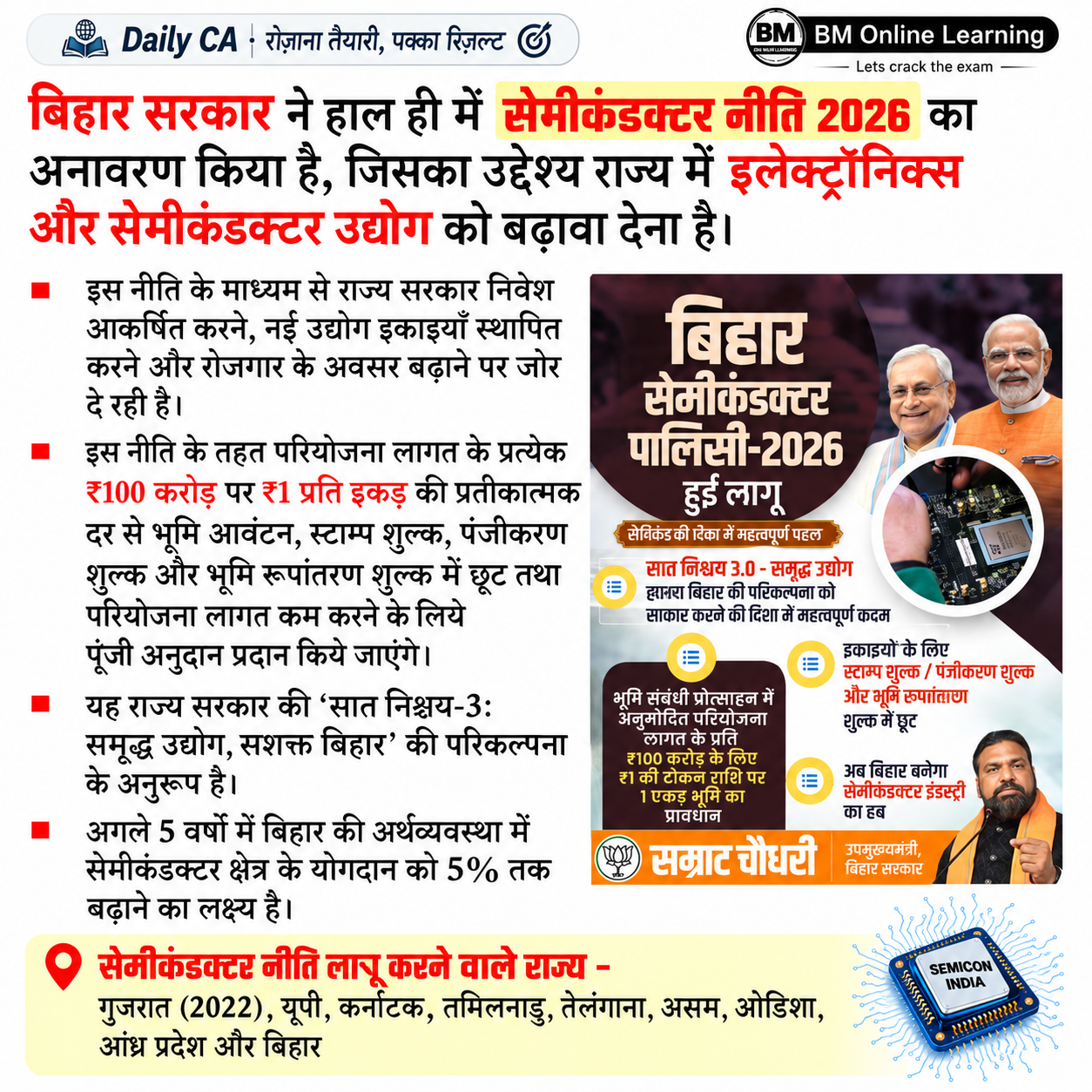 बिहार सेमीकंडक्टर नीति 2026 — निवेश, उद्योग और रोजगार को बढ़ावा देने की नई पहल