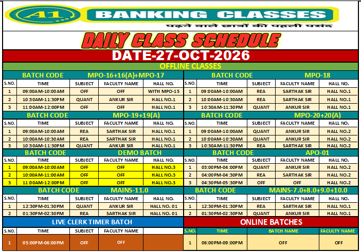 Class Schedule 27 Oct 2026