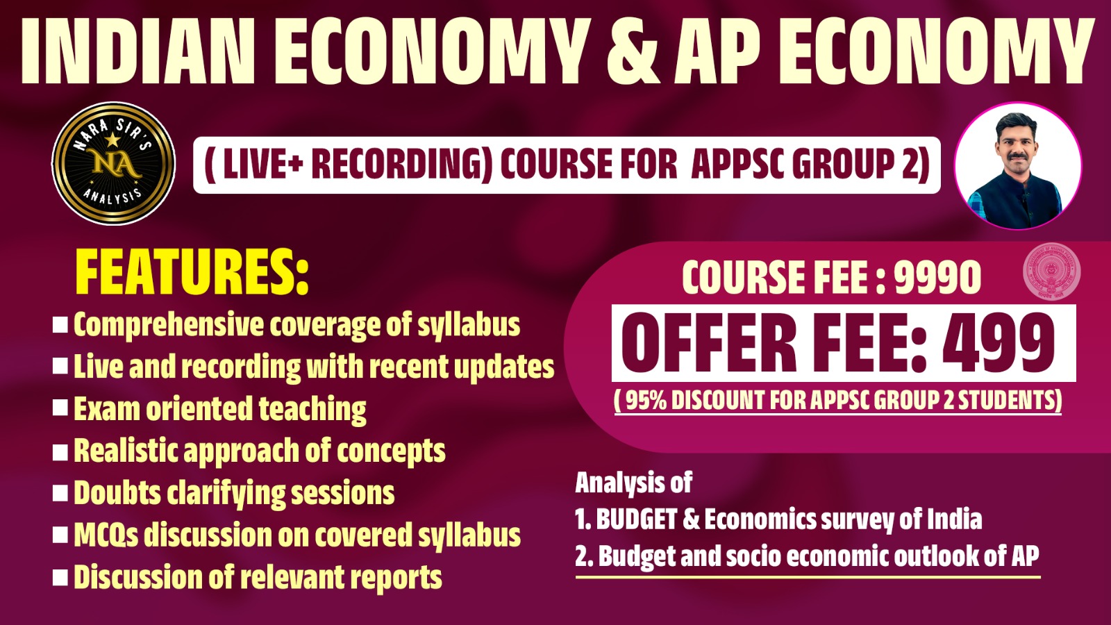 Indian Economy & AP Economy ( Live+ Recording) course for  APPSC (2025) Group 2