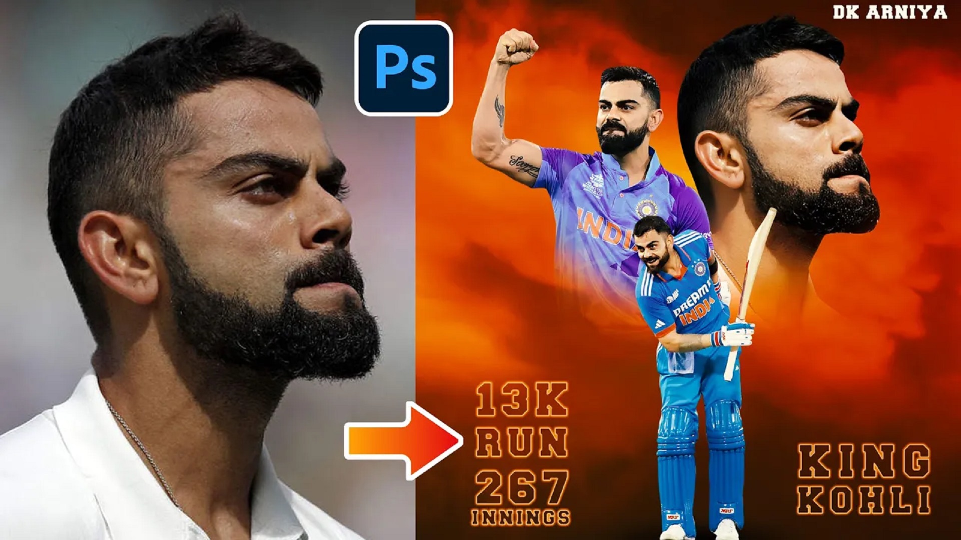Photoshop Sports Poster Design || Movie Poster Design || Virat Kohli || DK ARNIYA