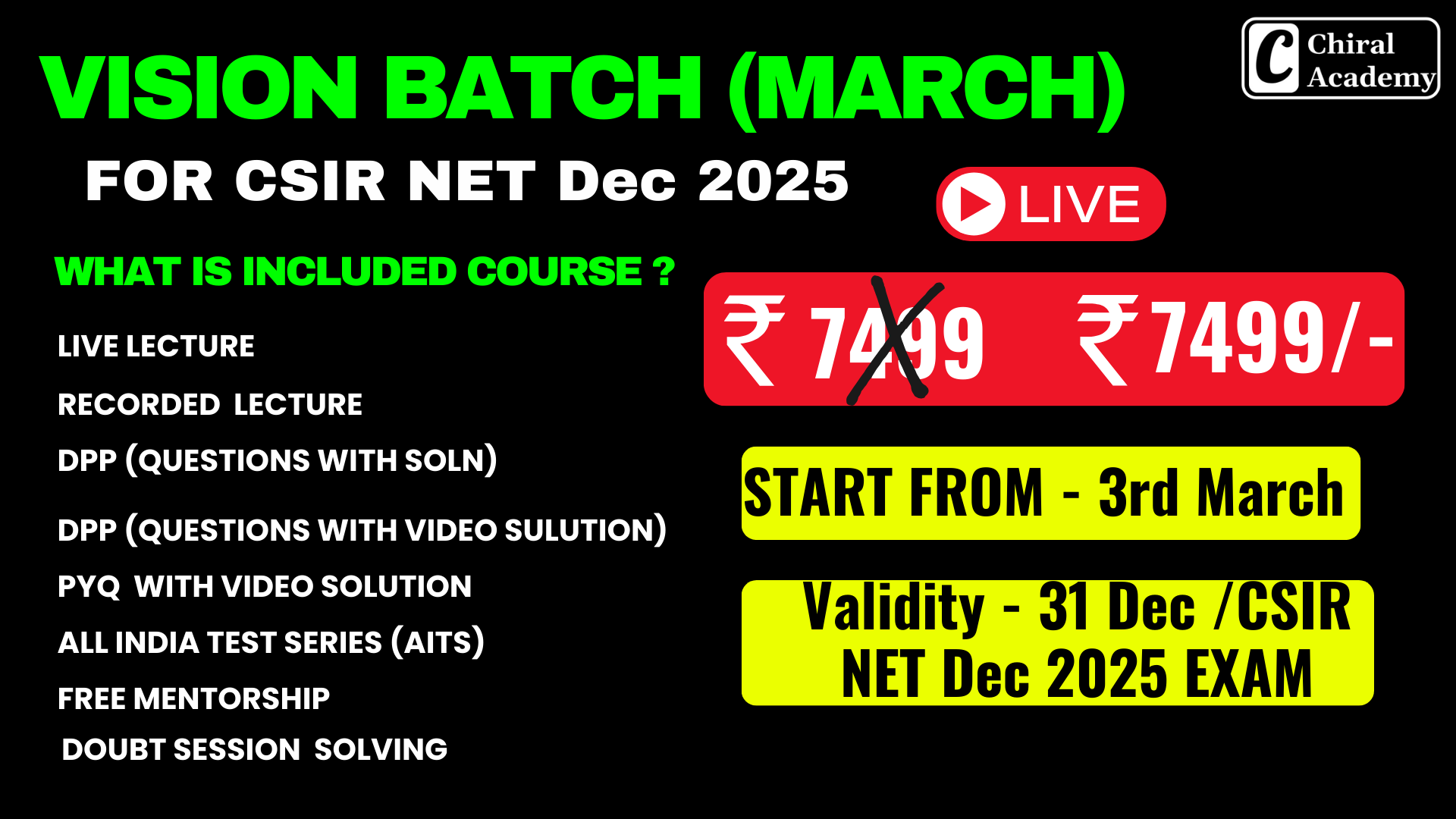 Vision Batch (March) For CSIR NET DEC 2025