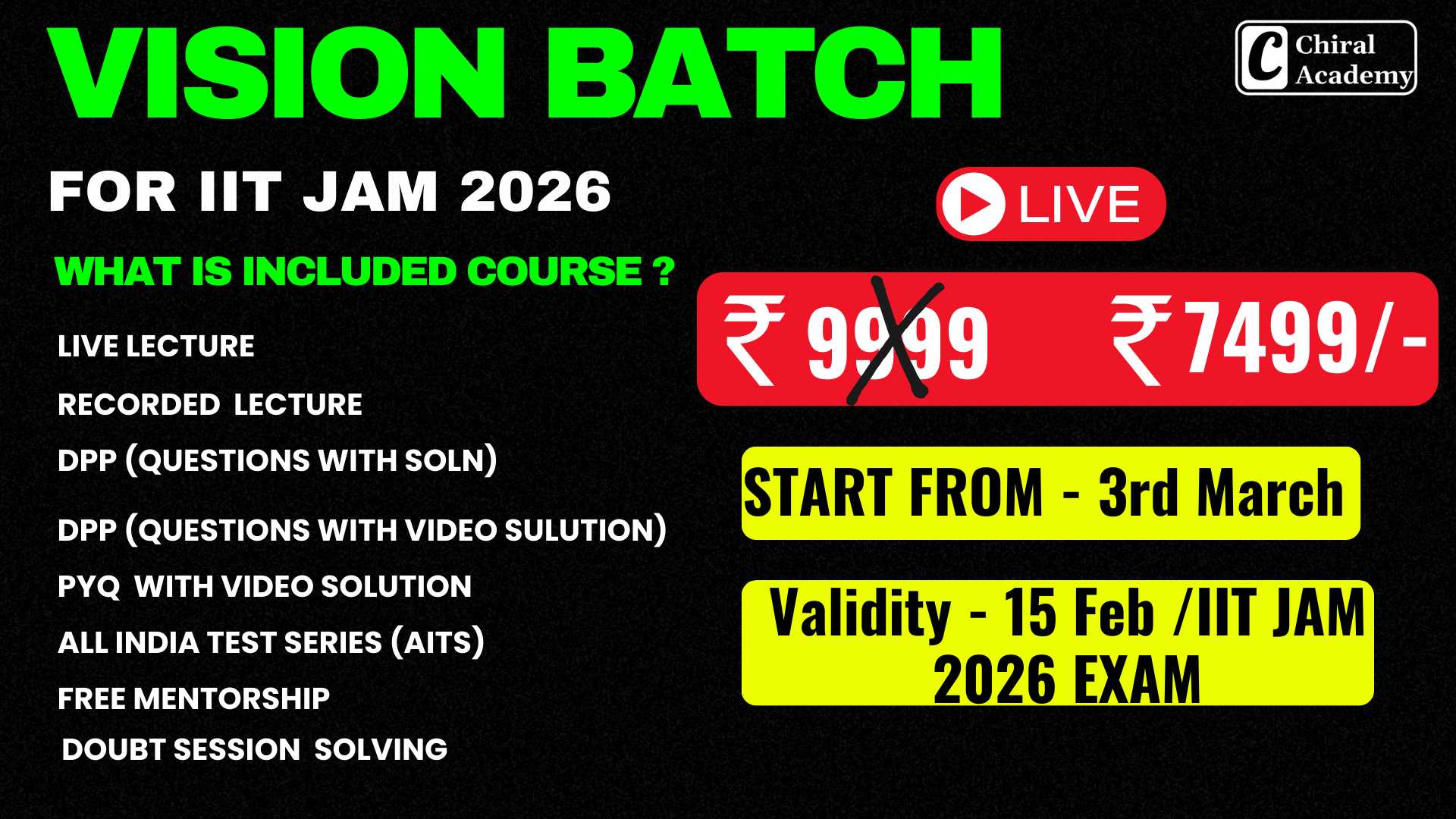 Vision Batch (March) For IIT JAM 2026