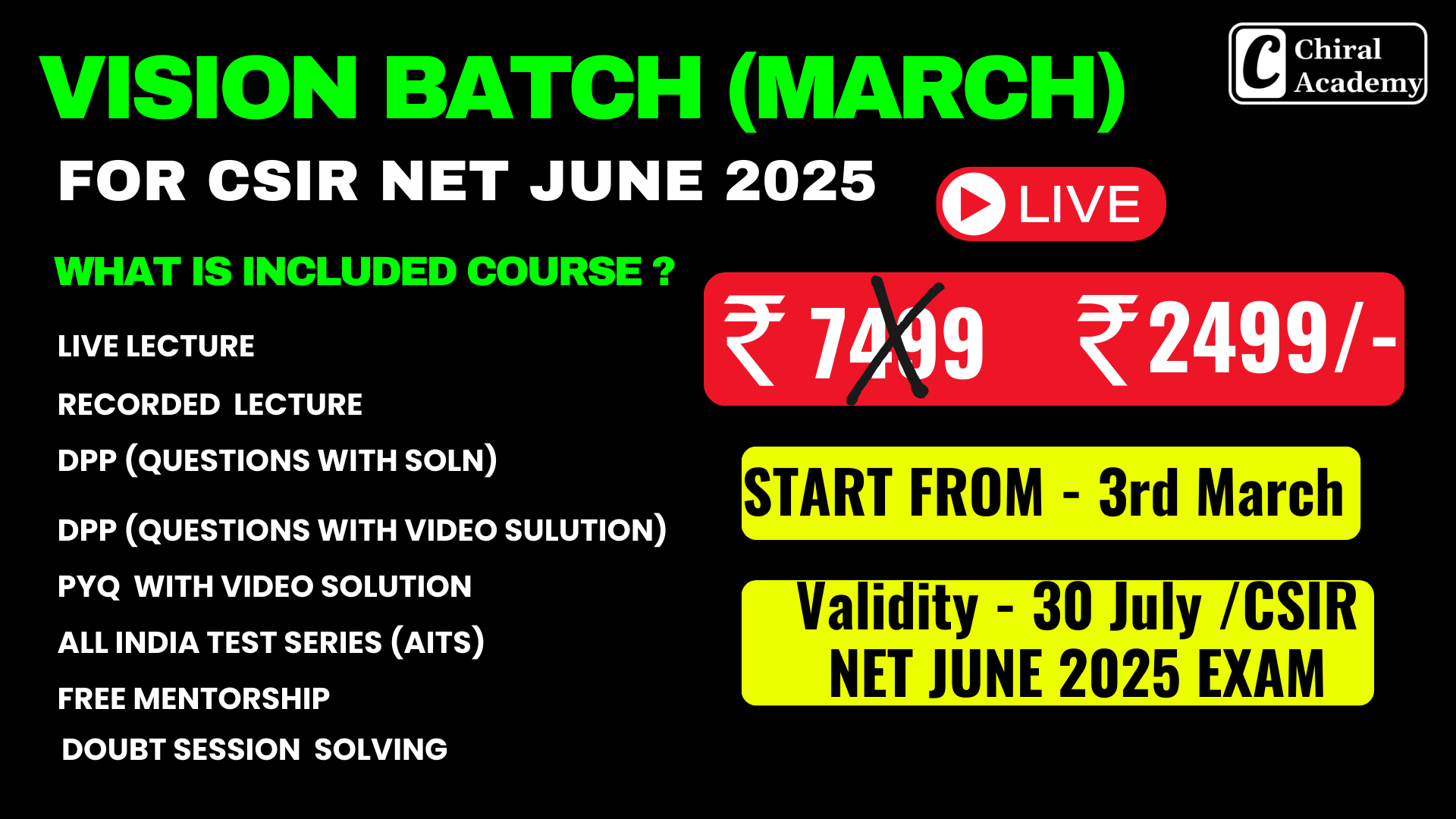 Vision Batch (March) For CSIR NET JUNE 2025