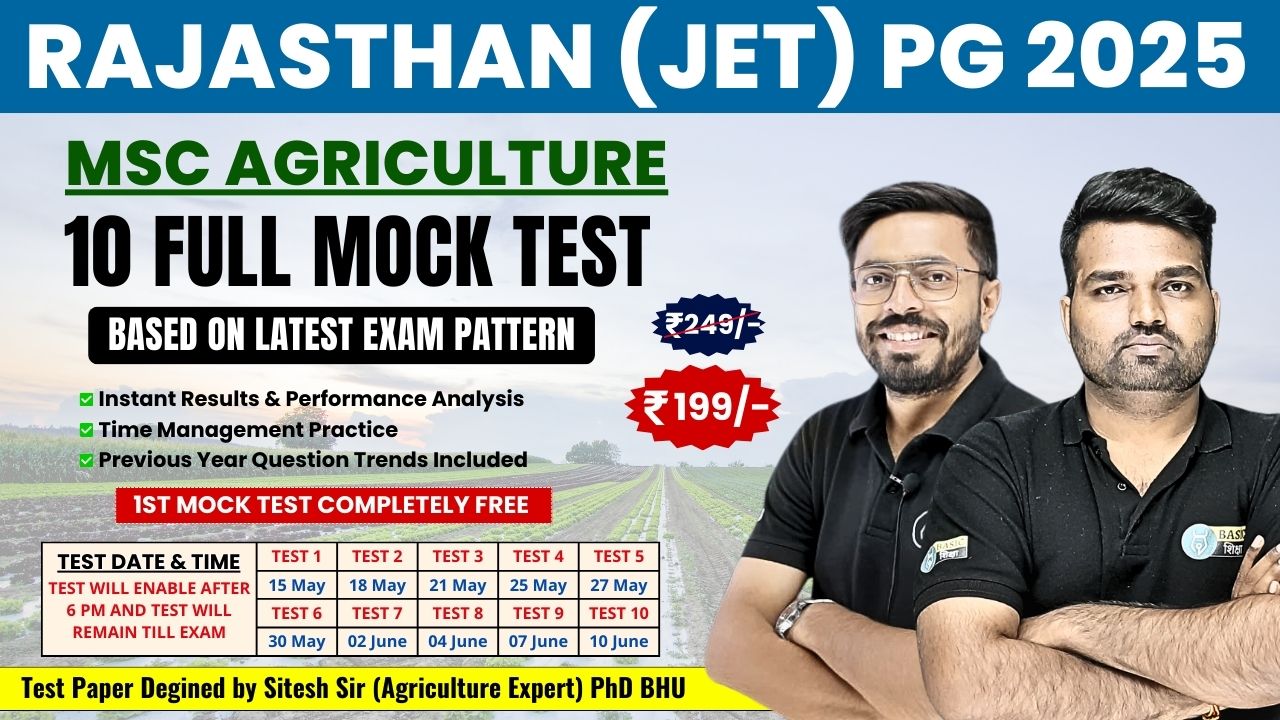 RAJASTHAN JET PG MSC Agriculture Mock Test 2025