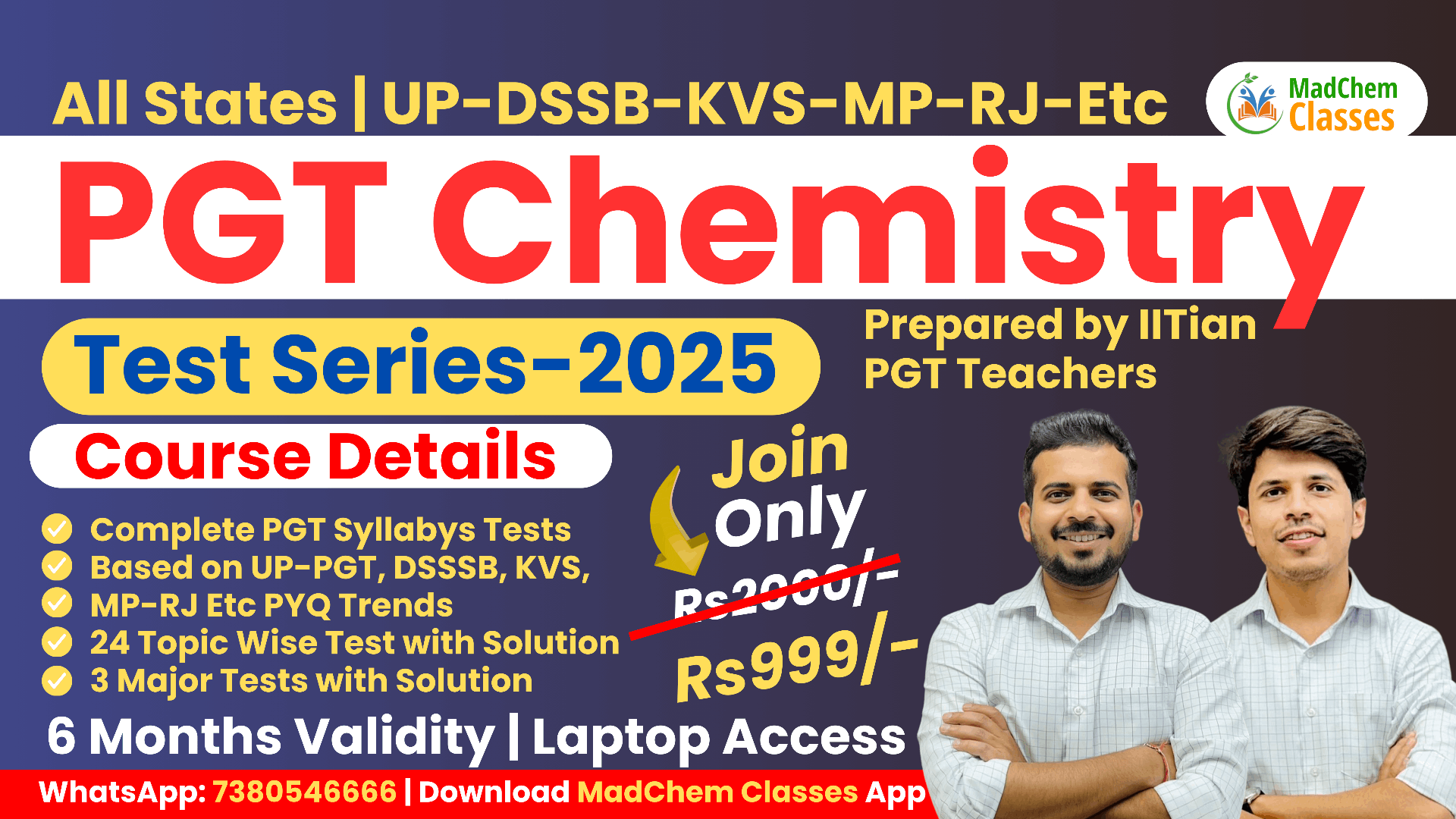 PGT Chemistry Test Series 2025 - UP DSSB KVS MP RJ J&K Etc