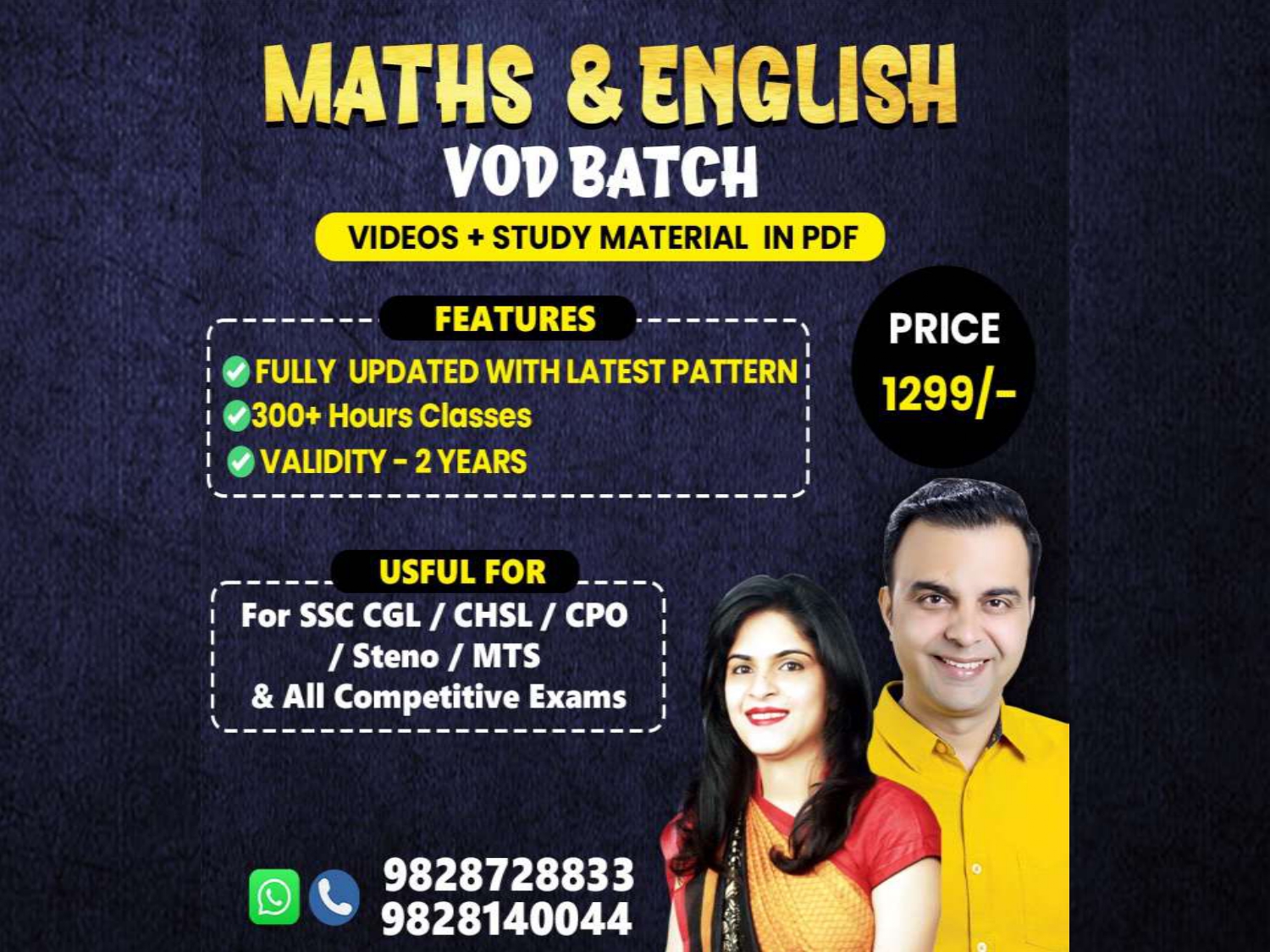 English + Math Special, VOD Batch (PRE+MAINS) for SSC CGL, CHSL, CPO, Steno, GD, MTS, Railway Exams &&