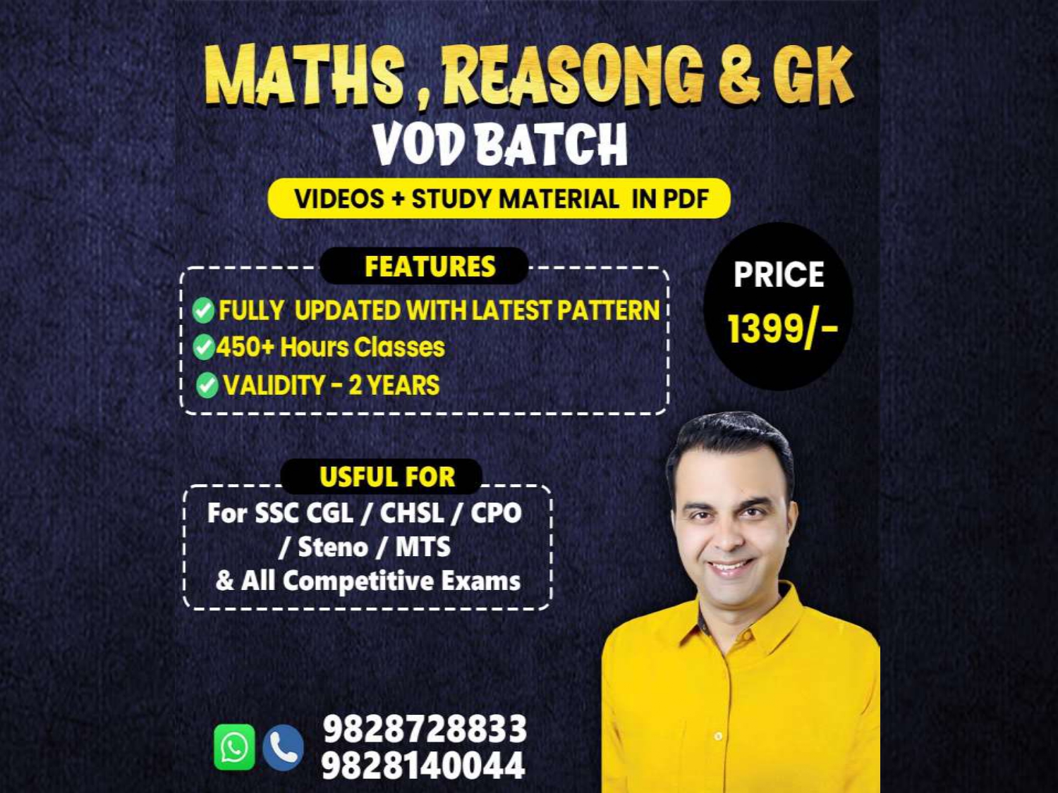 Math ,Reasoning,GK Special, VOD Batch (PRE+MAINS) for SSC CGL, CHSL, CPO, Steno, GD, MTS, Railway Exams