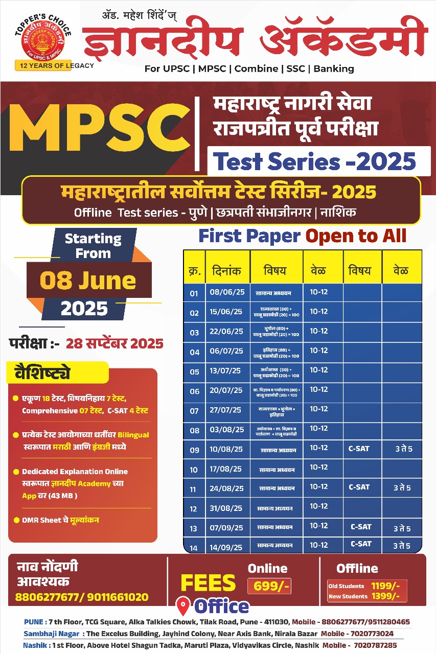 MPSC PRE TEST SERIES  - 2025
