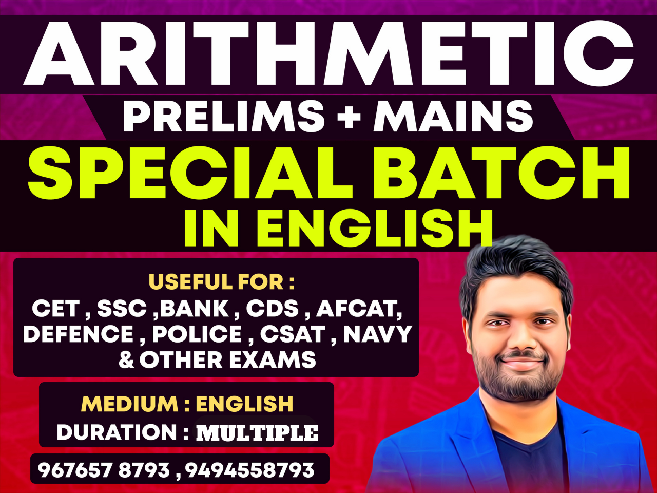 ARITHMETIC (PRE+MAINS) ENGLISH MEDIUM | BASIC TO ADVANCED LEVEL BATCH | CL03 *