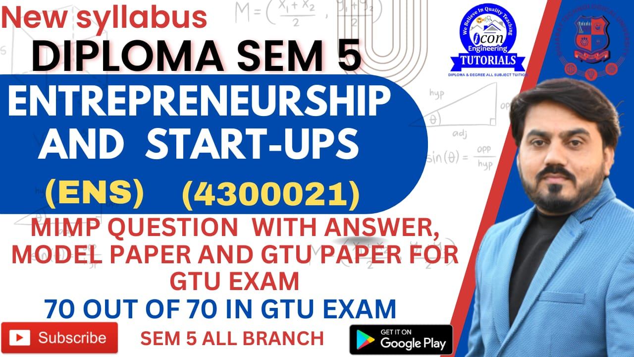 ENTREPRENEURSHIP AND START-UPS (ESU) MIMP FOR GTU EXAM DIPLOMA SEM 5 ALL BRANCH