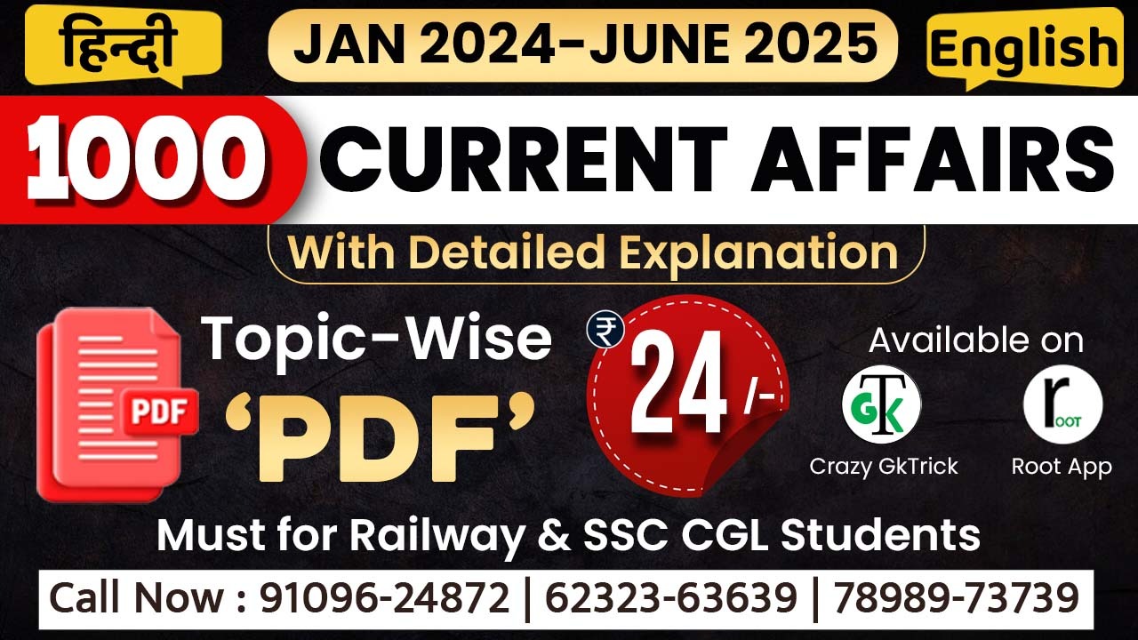 1000 Current Affairs 2024-2025 Hindi