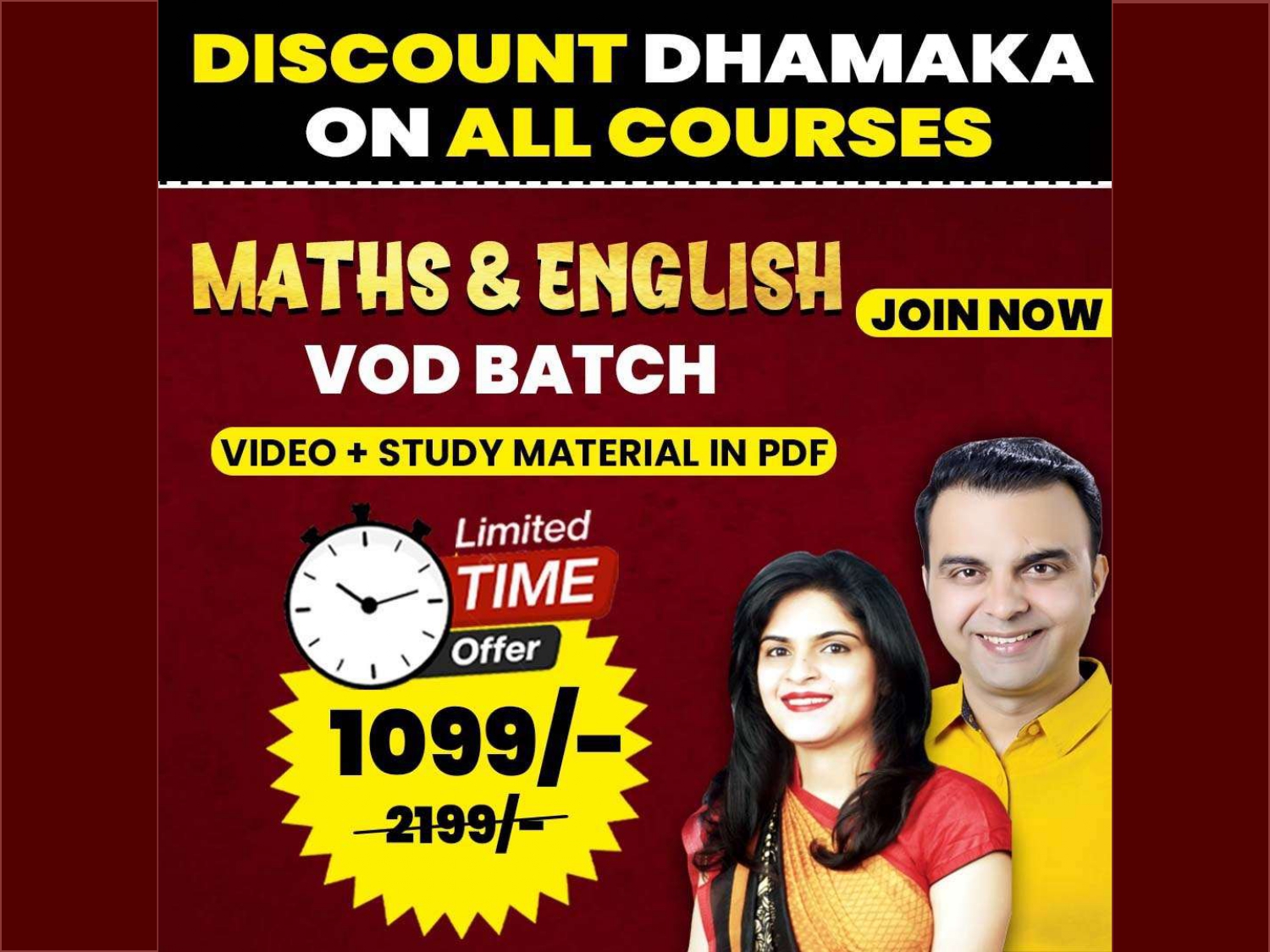 English + Math Special, VOD Batch (PRE+MAINS) for SSC CGL, CHSL, CPO, Steno, GD, MTS, Railway Exams &&