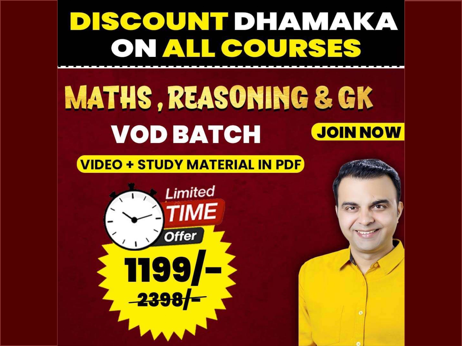 Math ,Reasoning,GK Special, VOD Batch (PRE+MAINS) for SSC CGL, CHSL, CPO, Steno, GD, MTS, Railway Exams