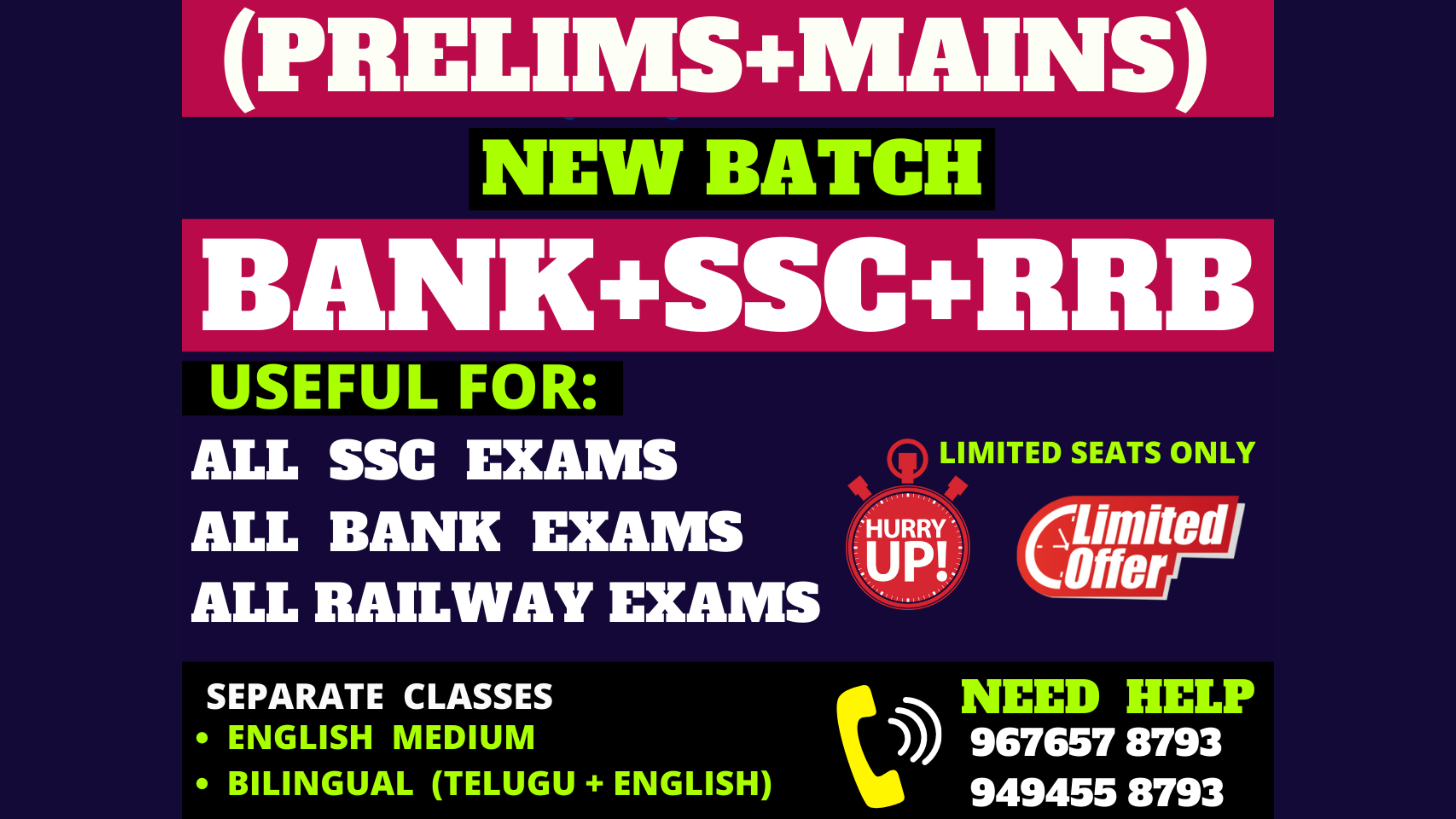 BANK+SSC+RRB COMBO PACK (PRELIMS+MAINS) COURSE| ENGLISH MEDIUM & BILINGUAL BATCH  CL05*