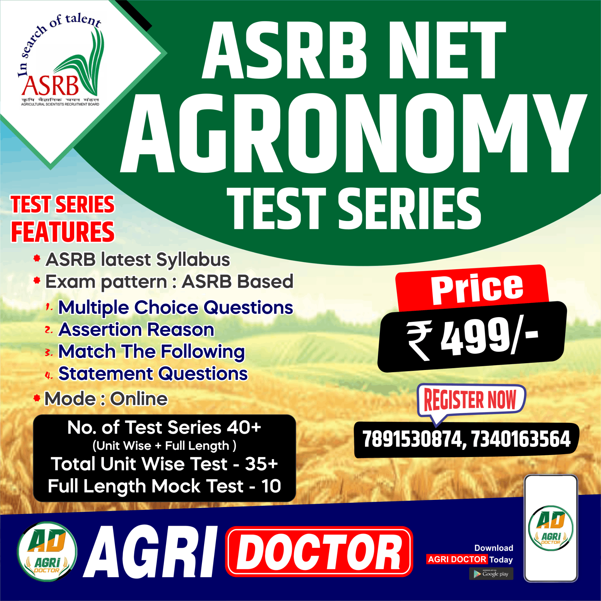 ASRB NET AGRONOMY TEST SERIES 2025