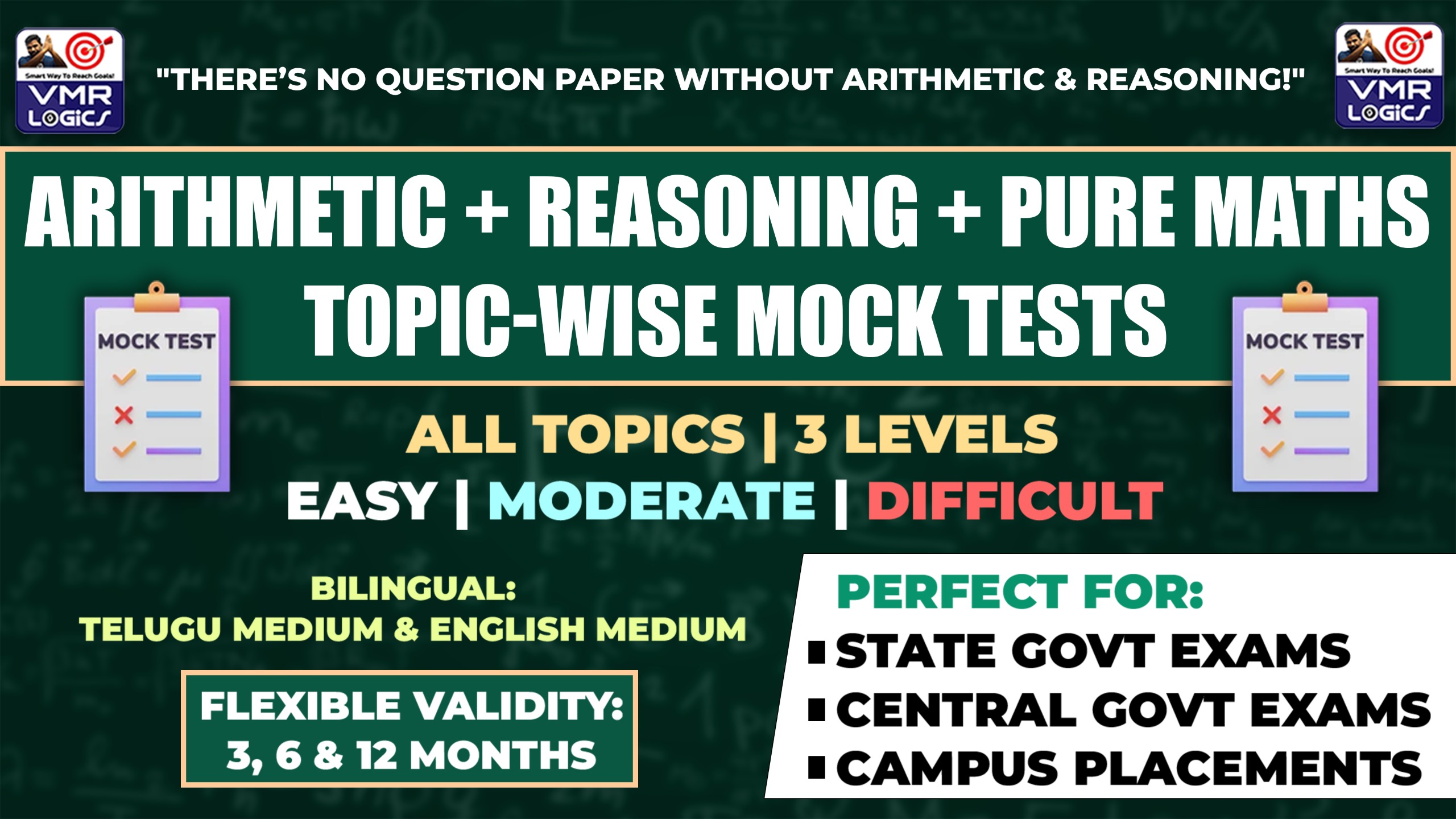 Arithmetic + Reasoning + Pure Maths Topic wise Mock Tests