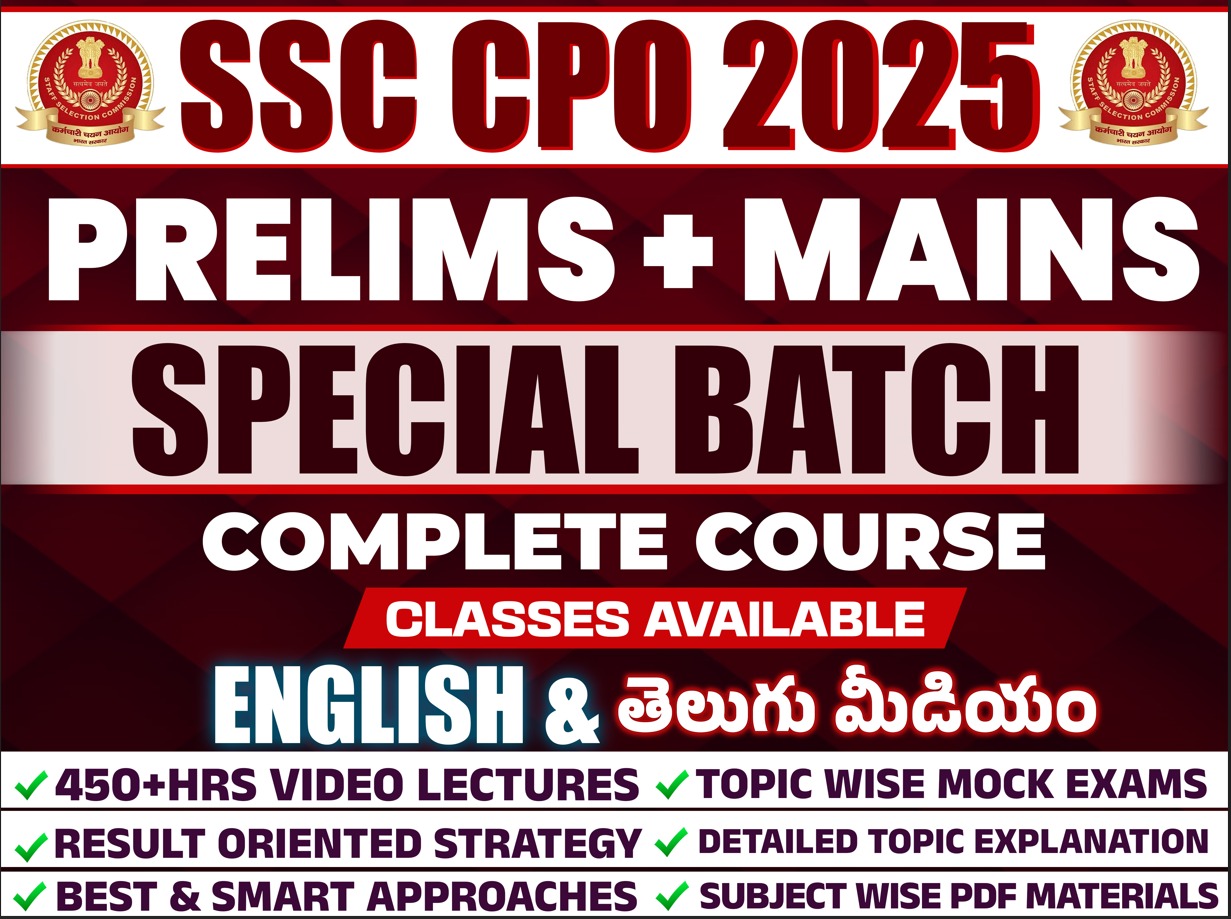 SSC CPO PRELIMS NEW BATCH COMPLETE COURSE | ENGLISH & TELUGU MEDIUM CLASSES * CL08